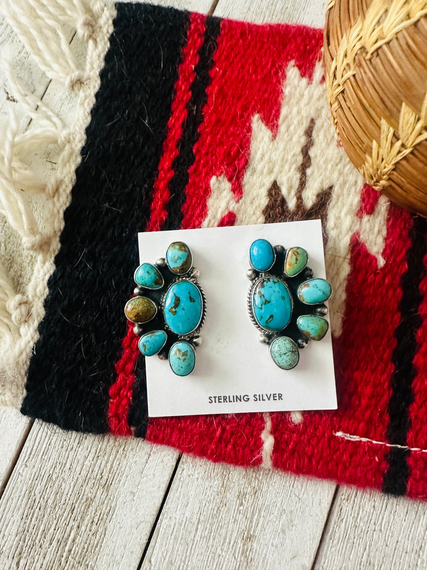 Handcrafted Sterling Silver & Turquoise Cluster Post Earrings
