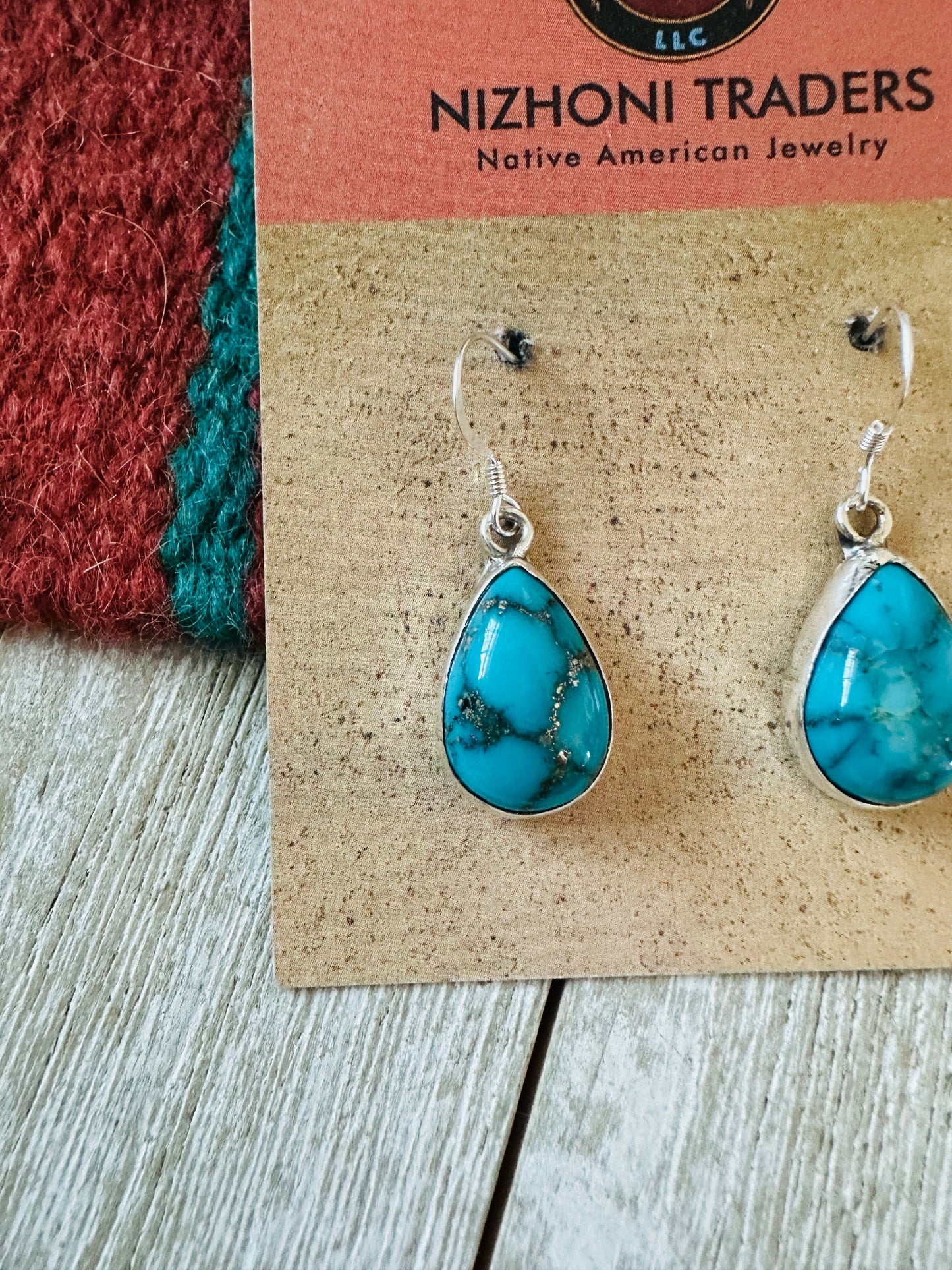 Handcrafted Turquoise & Sterling Silver Teardrop Dangle Earrings