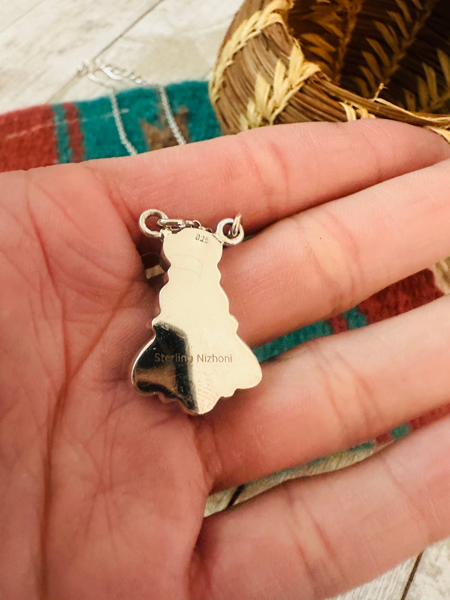 ** Christmas Collection ** Handmade Sterling Silver, Turquoise & Coral Necklace Signed Nizhoni