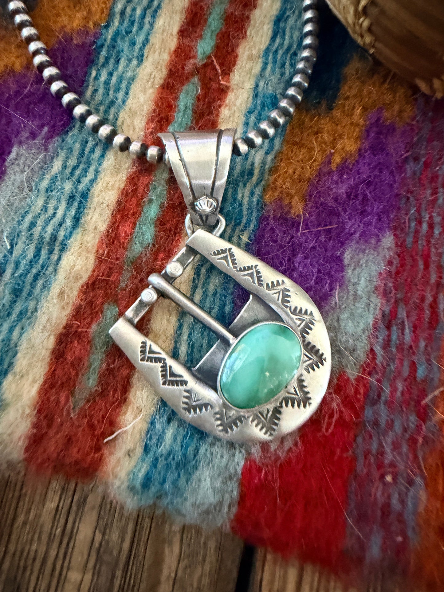 Handcrafted Sterling Silver & Turquoise Belt Buckle Pendant by Leroy James