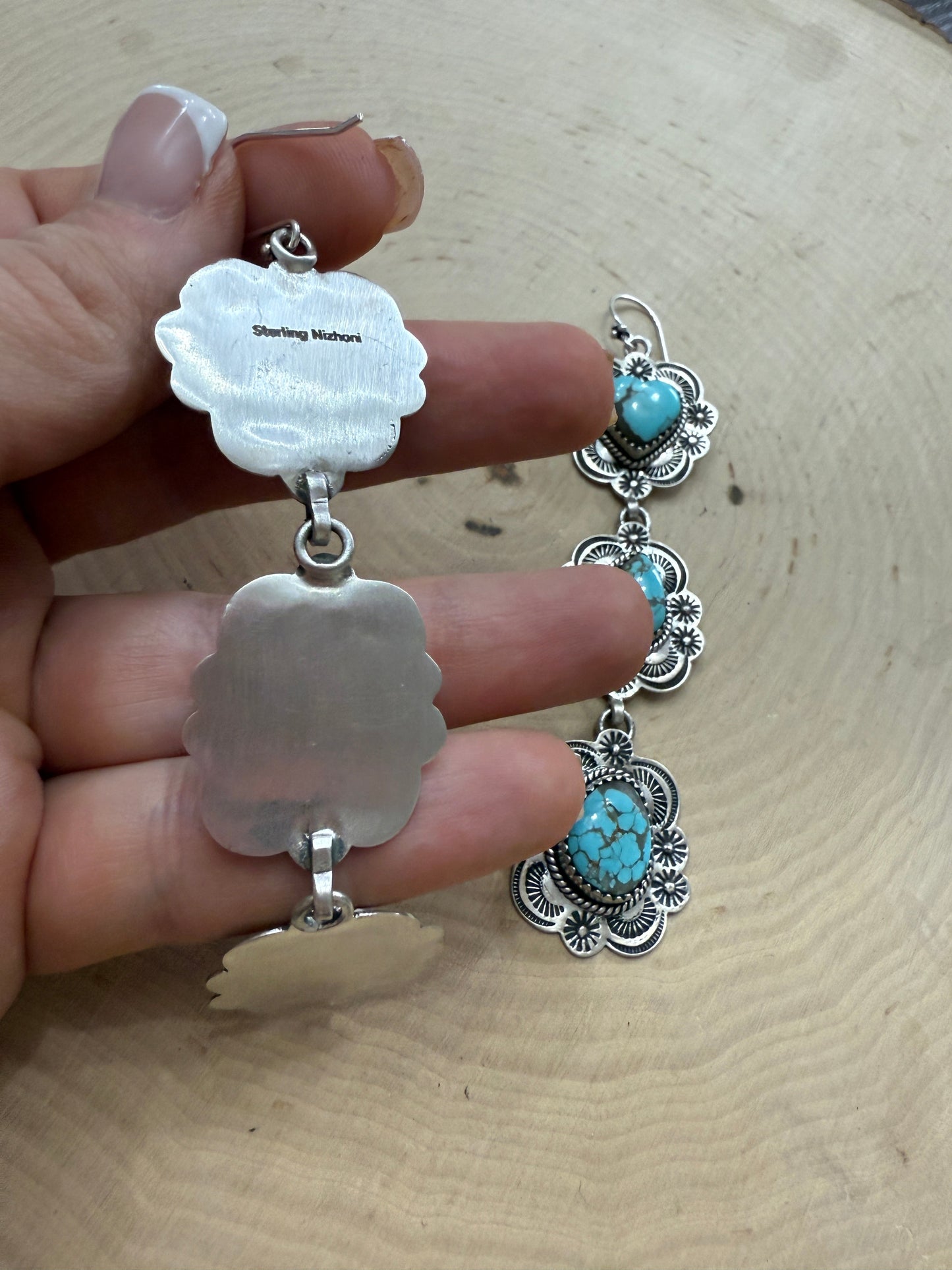 Handmade Number 8 Turquoise and Sterling Silver Heart Dangle Earrings