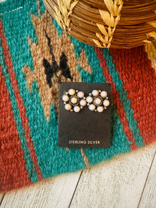 Navajo Sterling Silver & Queen Pink Conch Cluster Post Earrings