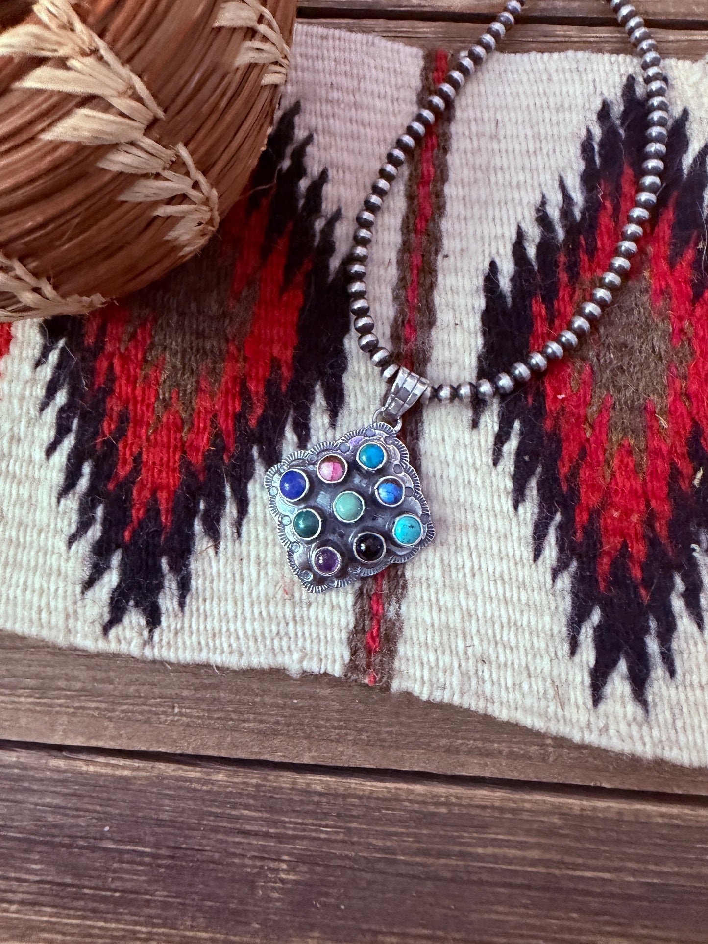 Handcrafted Sterling Silver and Multi Stone Cluster Bear Pendant by Tina Benally