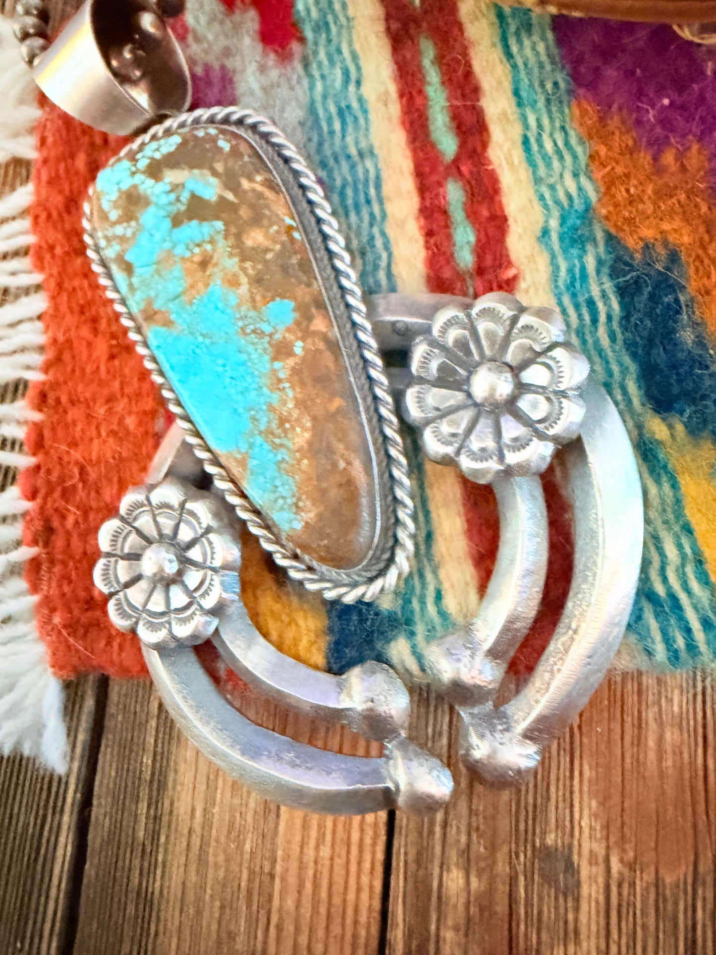 Handcrafted Sterling Silver & Number 8 Turquoise Naja Pendant by Chimney Butte