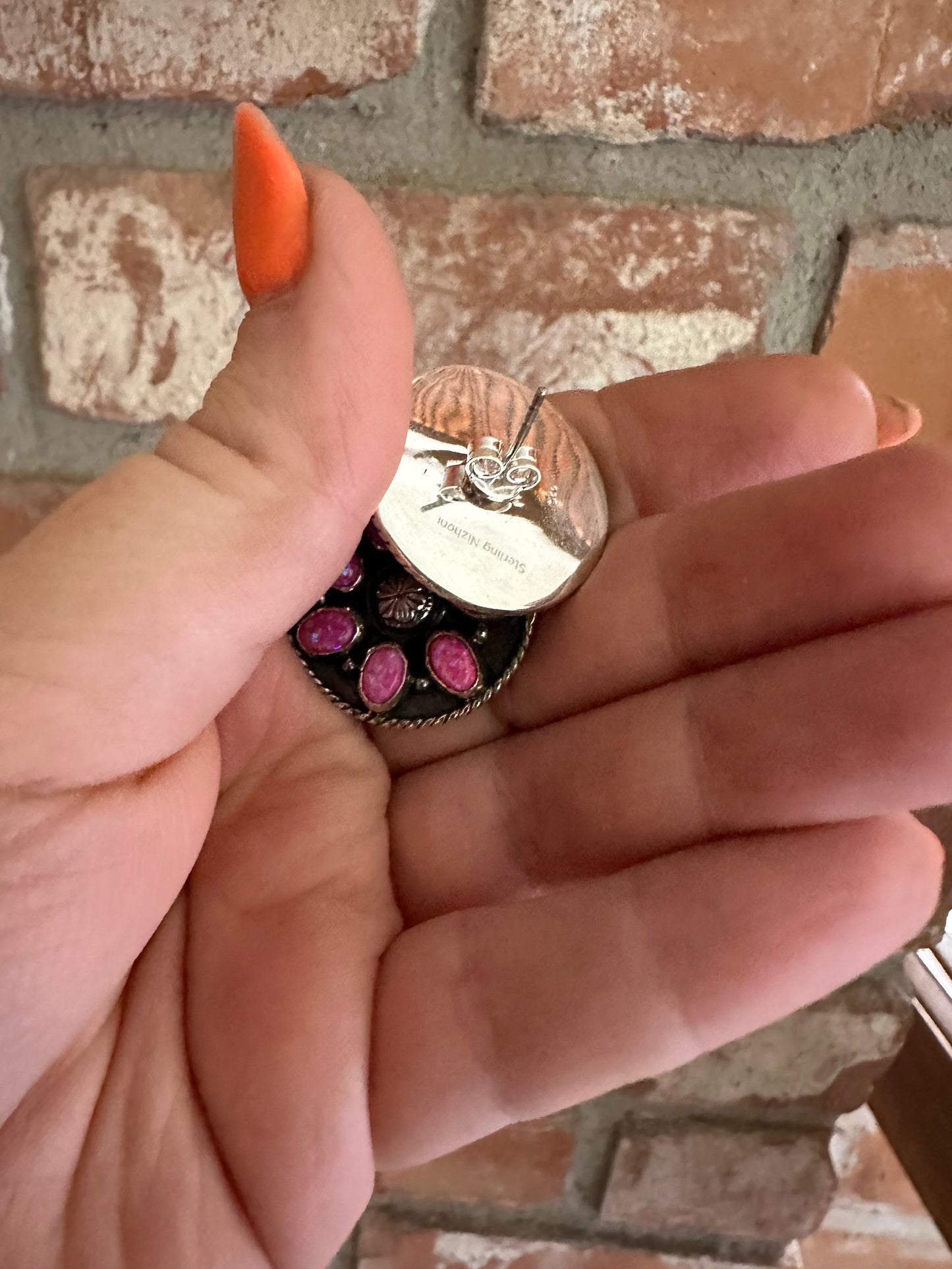 Handmade Hot Pink Fire Opal and Sterling Silver Earrings
