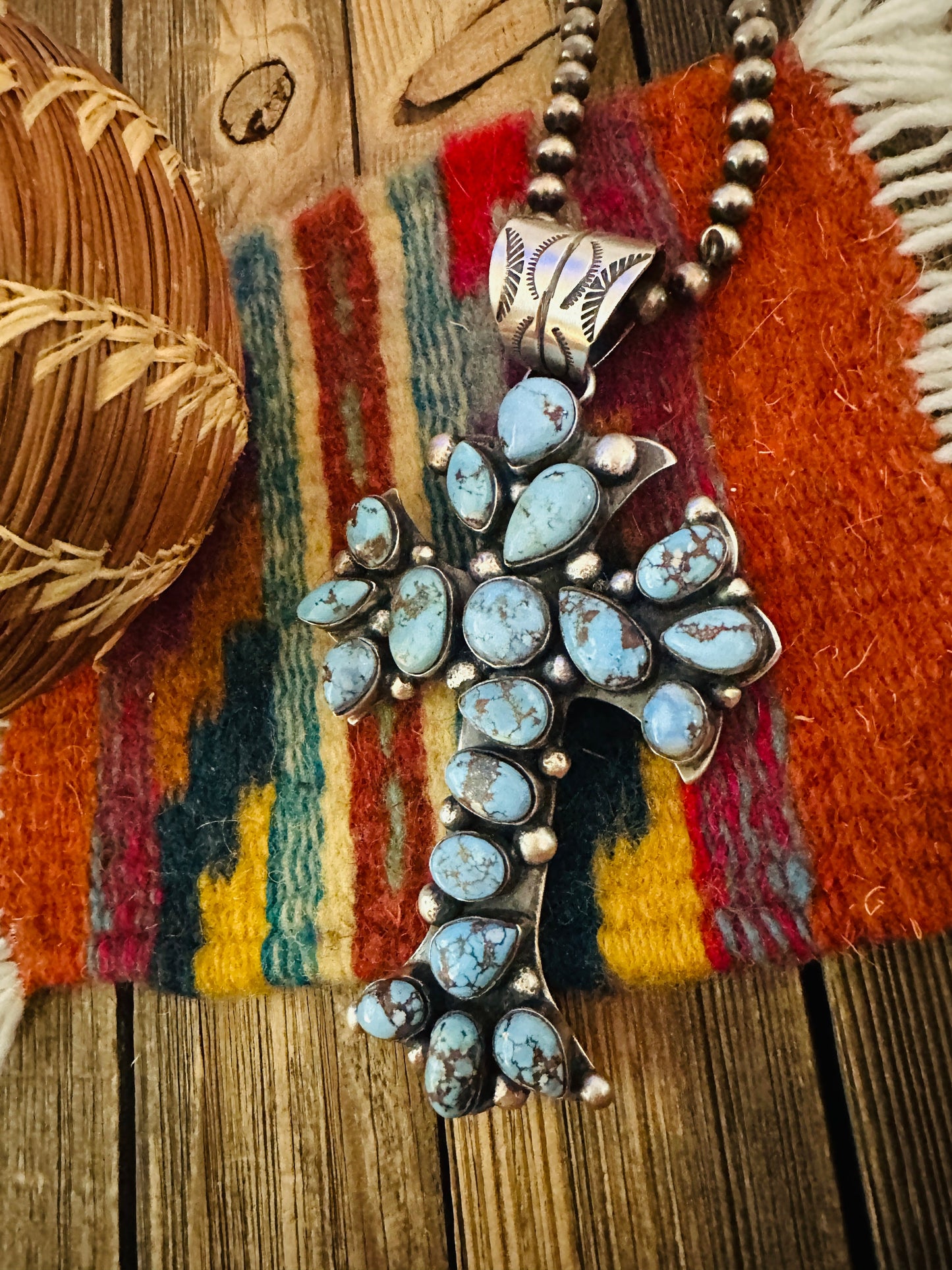 Handcrafted Golden Hills Turquoise & Sterling Silver Cross Pendant by Chimney Butte