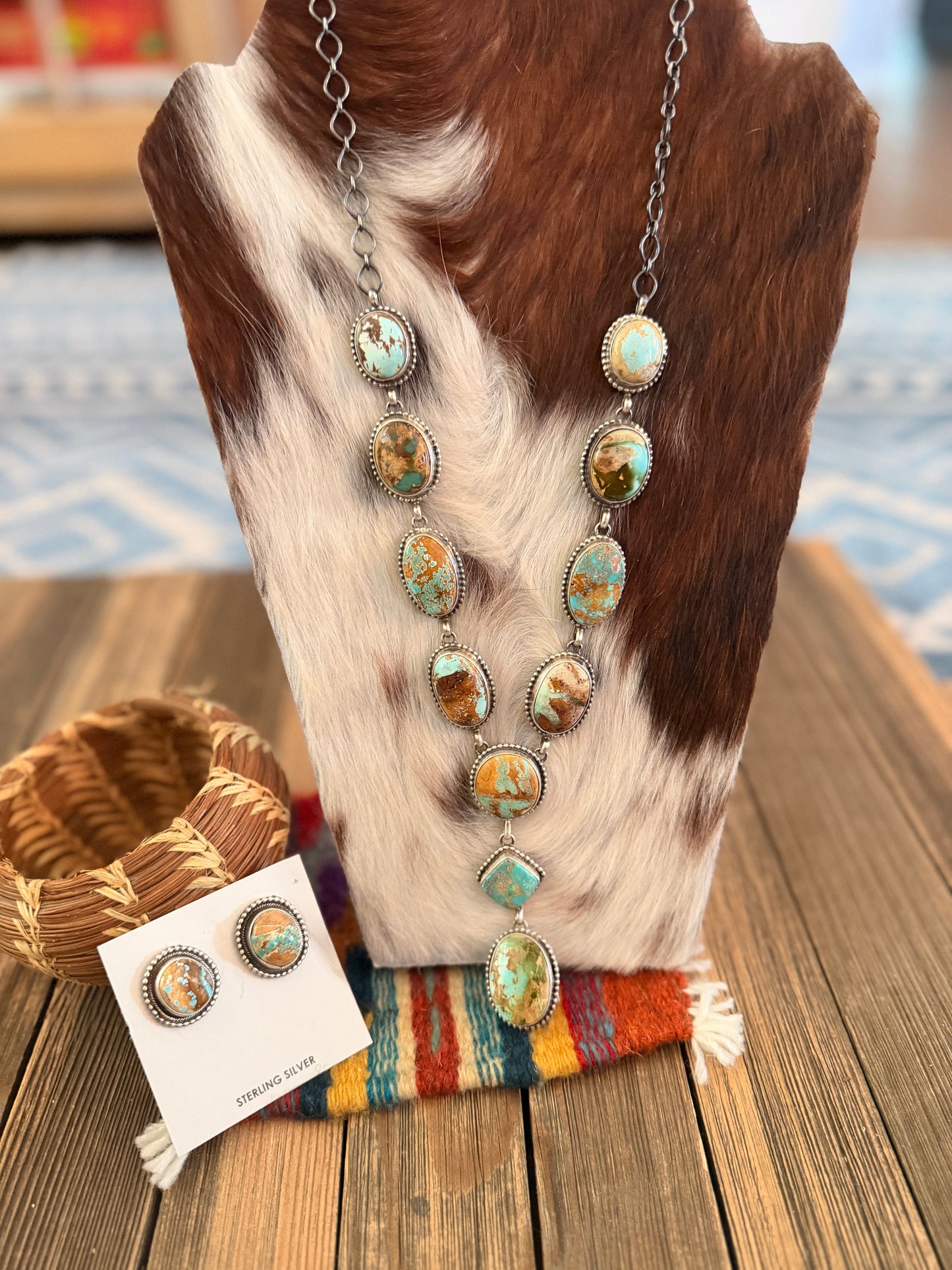 Handcrafted Royston Turquoise & Sterling Silver Necklace and Earring Set by Darrin Livingston