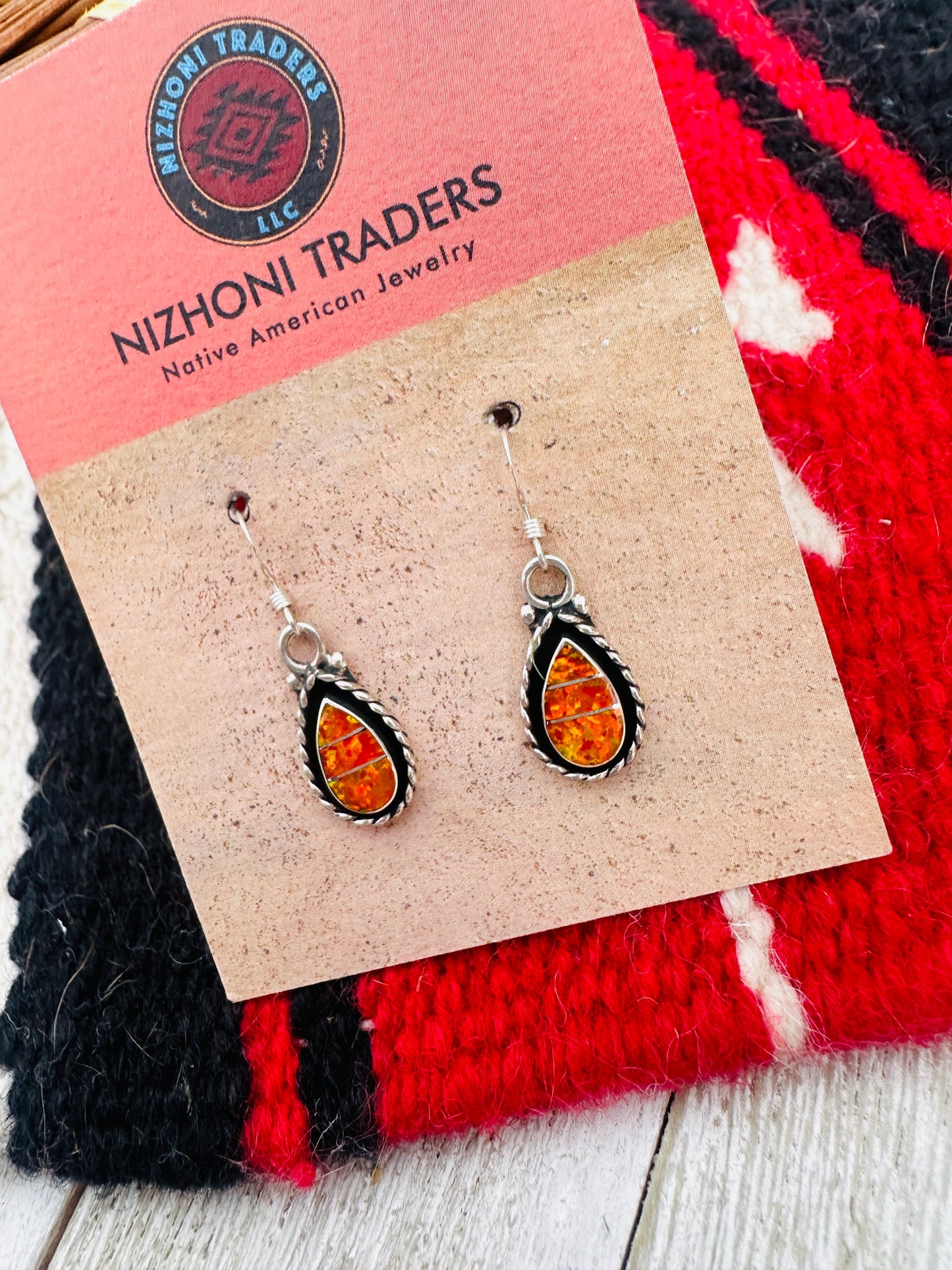 Handcrafted Opal & Sterling Silver Inlay Dangle Earrings