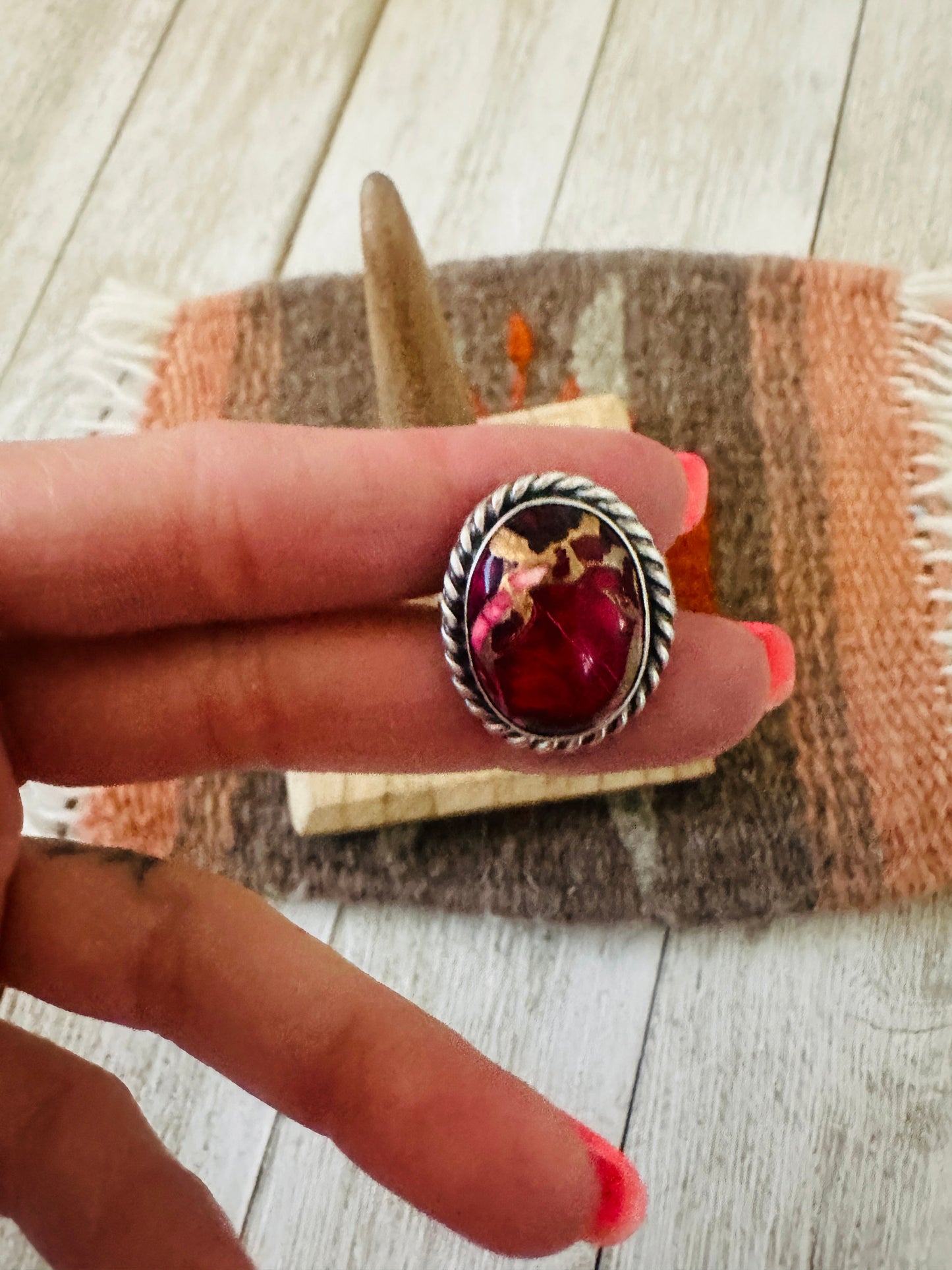 Handcrafted Sterling Silver & Rose Dahlia Adjustable Ring