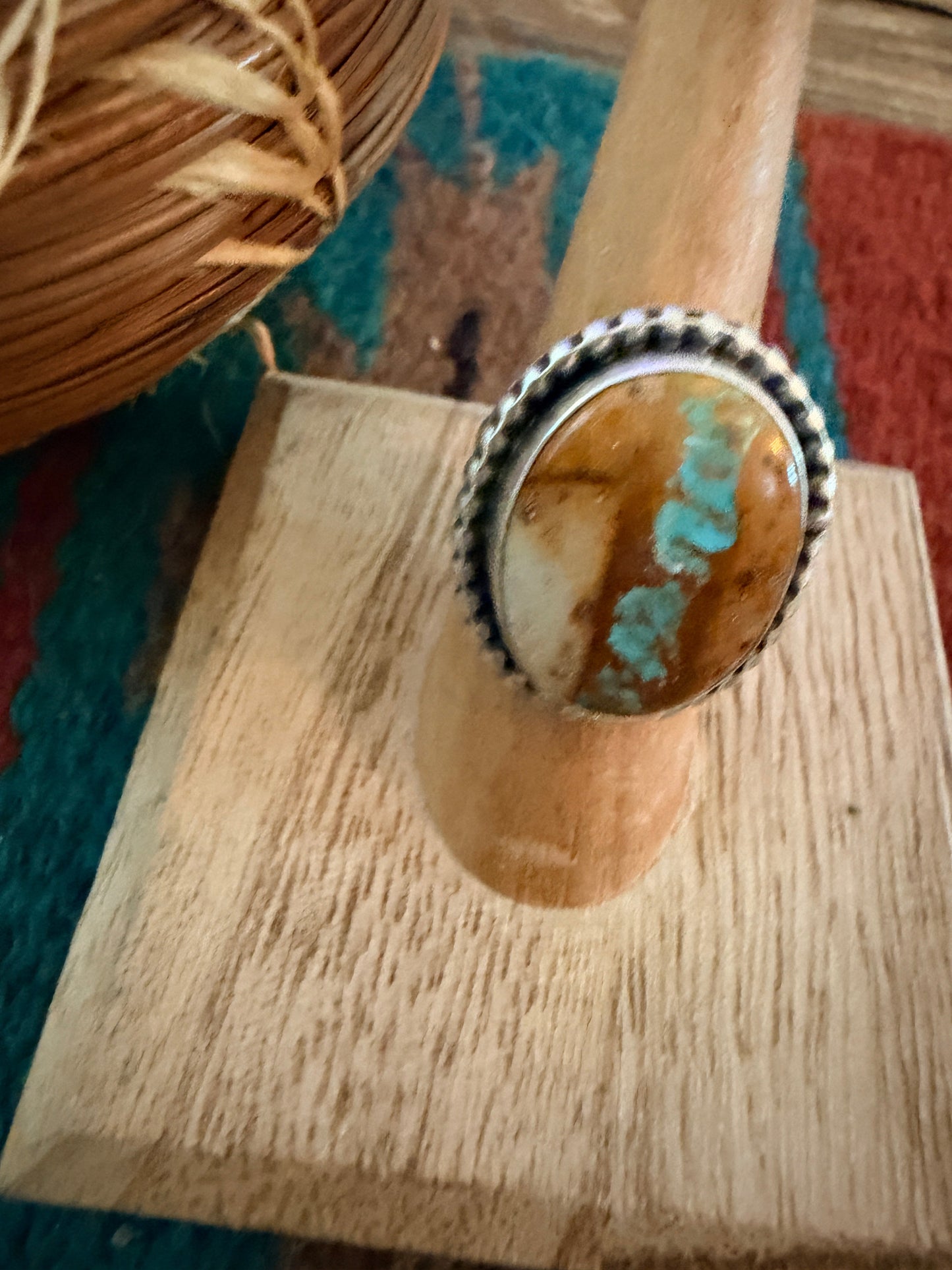 Handcrafted Ribbon Turquoise & Sterling Silver Ring Size 6