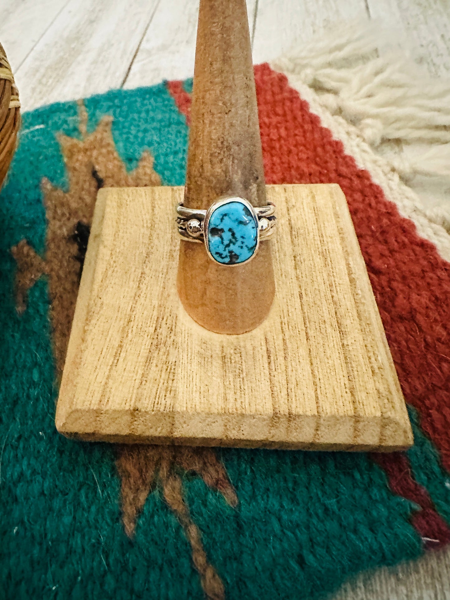 Navajo Kingman Turquoise & Sterling Silver Ring Size 8