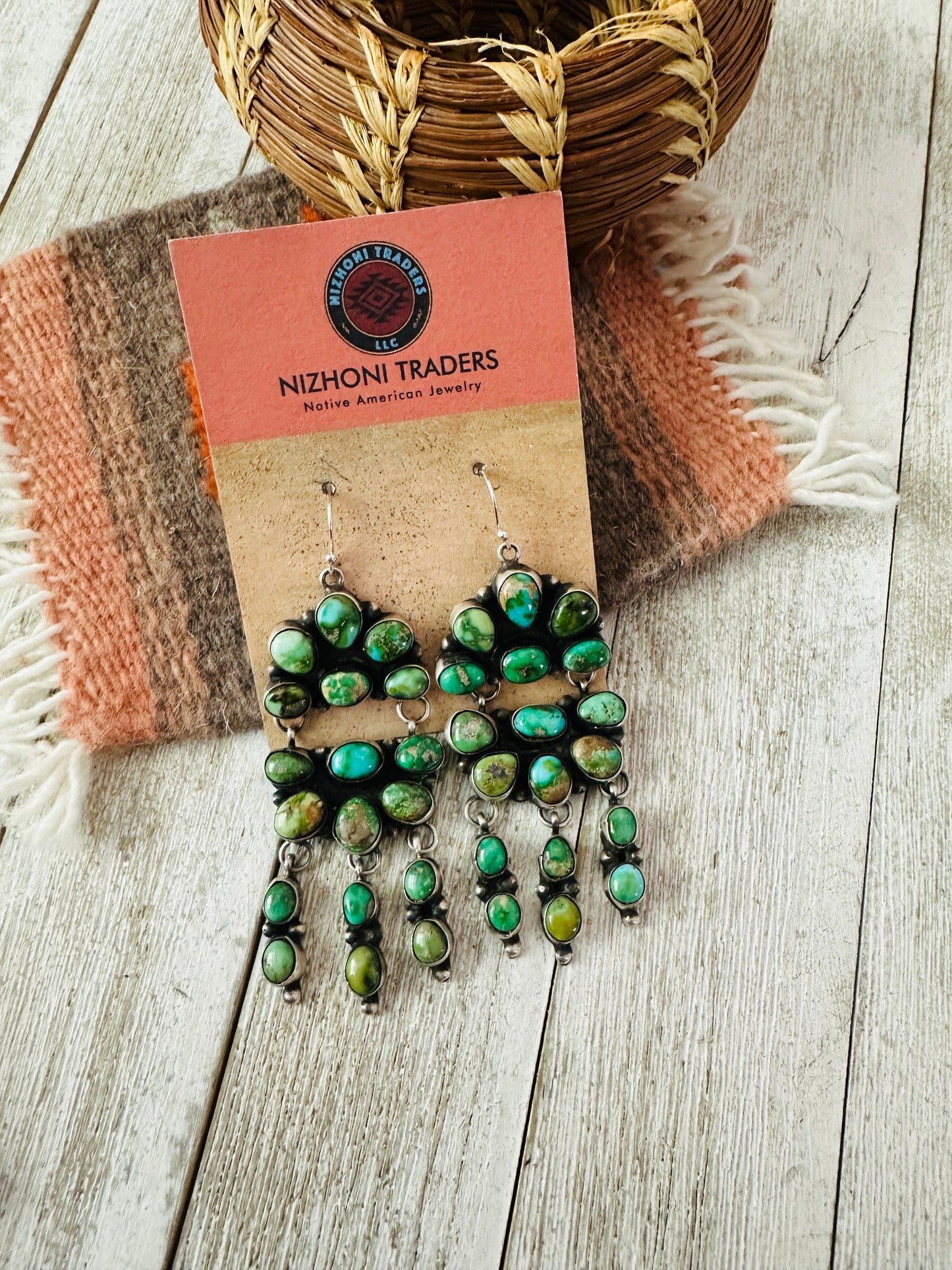 Handcrafted Sonoran Mountain Turquoise & Sterling Silver Cluster Dangle Earrings