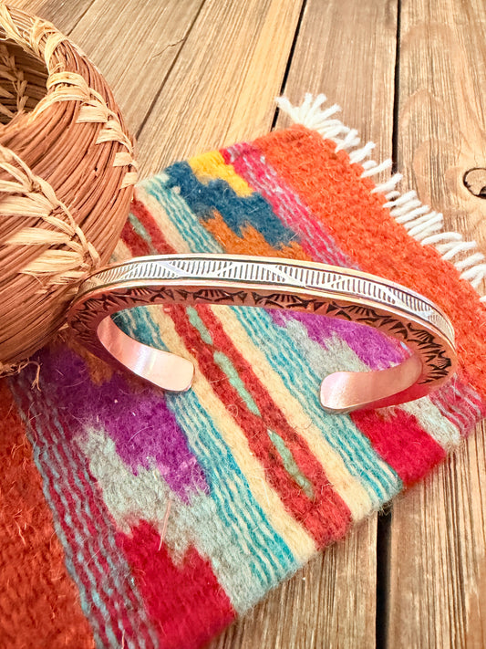 Handcrafted Copper & Sterling Silver Cuff Bracelet by Wylie Secatero