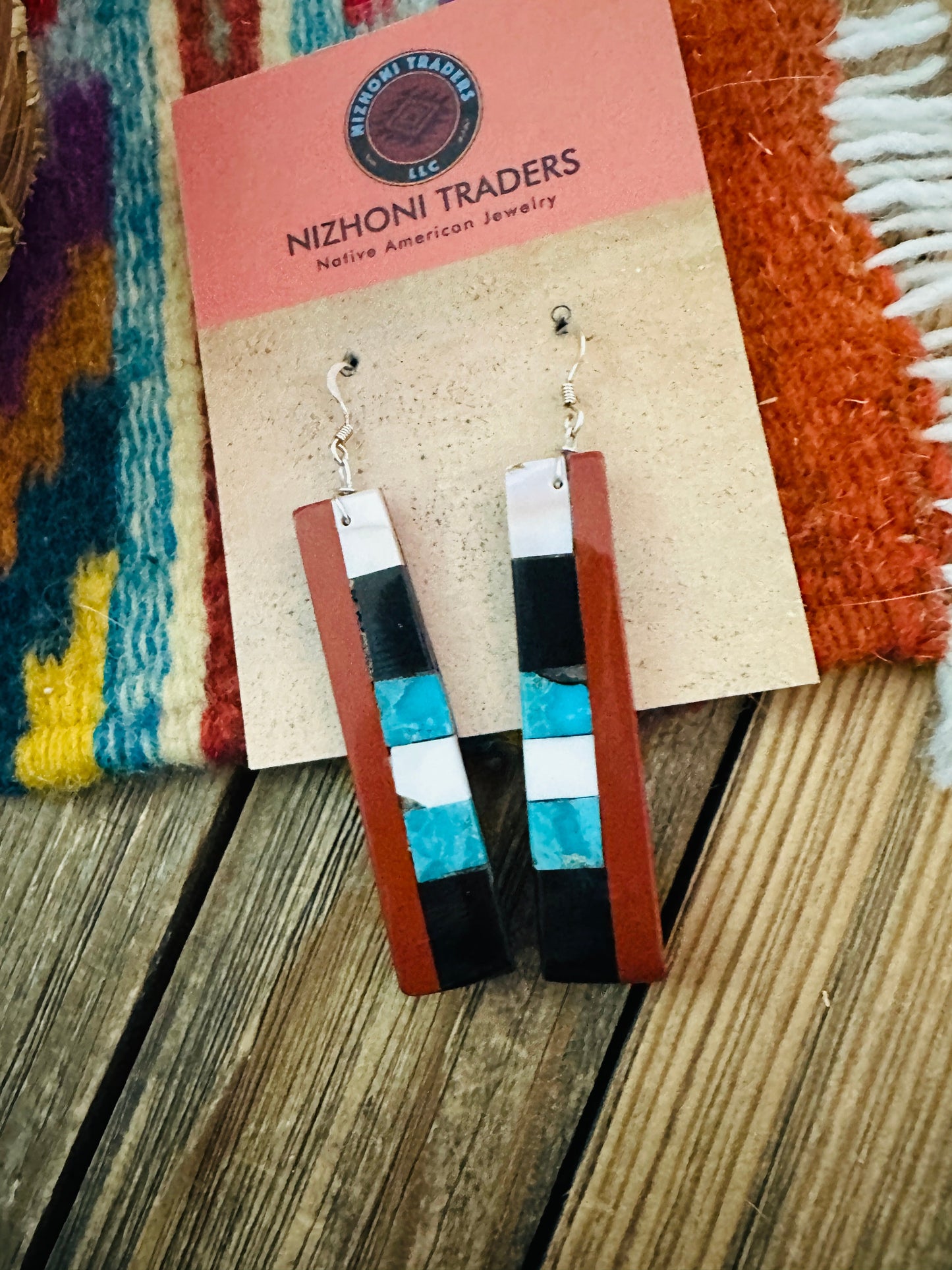 Handcrafted Multi Stone Inlay Slab Dangle Earrings
