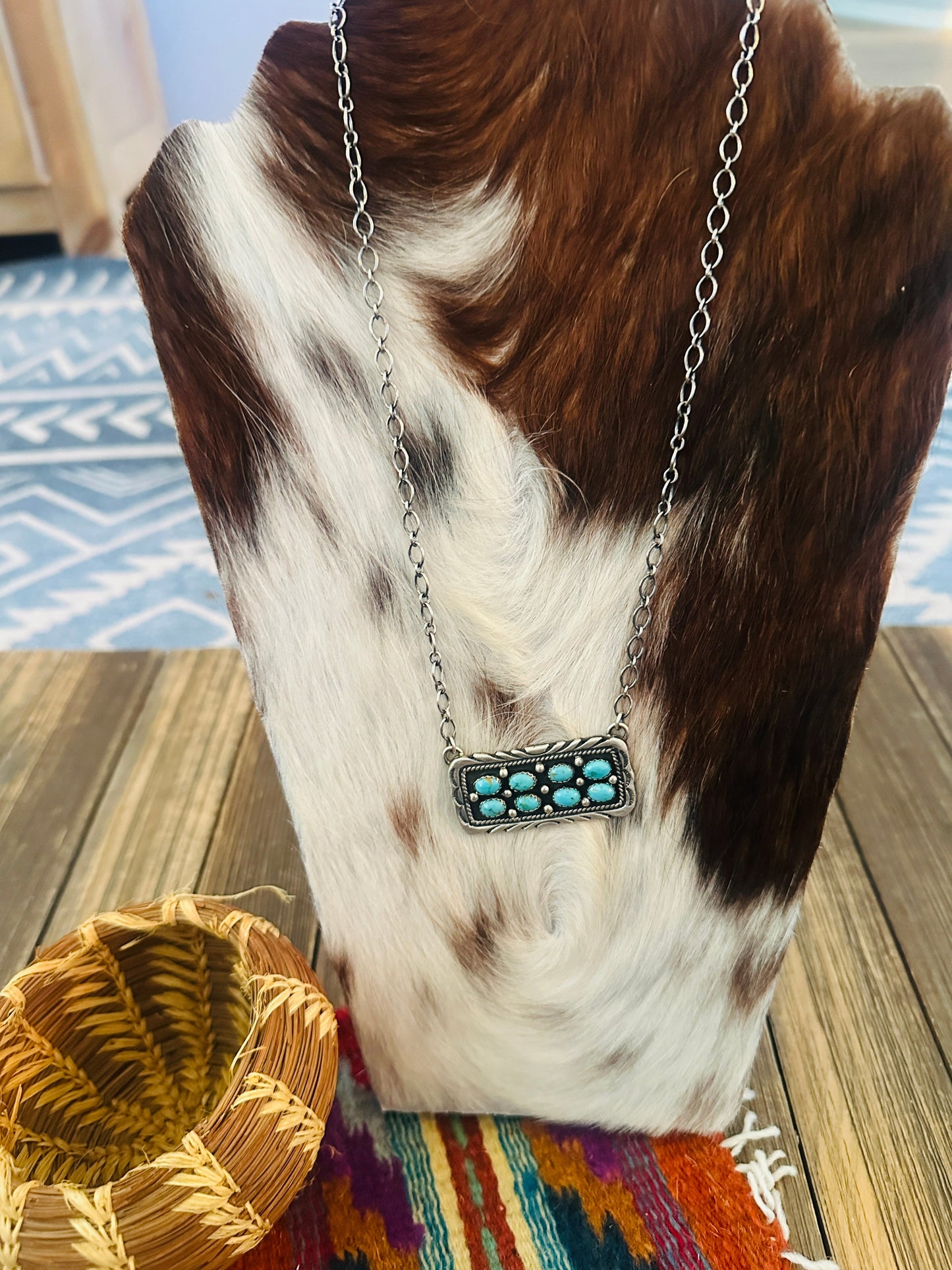 Handcrafted Turquoise & Sterling Silver Bar Necklace by Emer Thompson