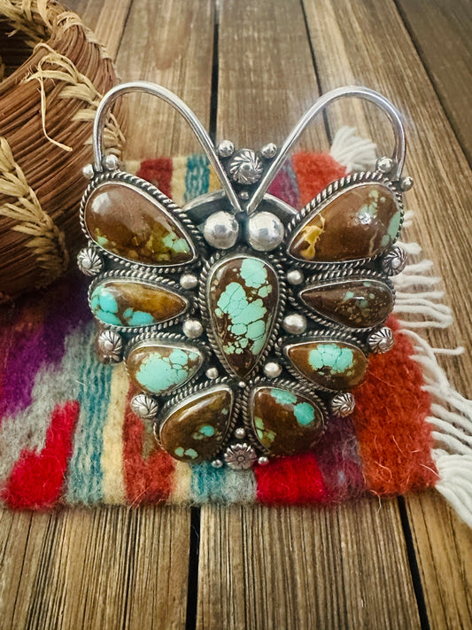 Handcrafted Number 8 Turquoise & Sterling Silver Butterfly Cuff Bracelet by Tyler Brown