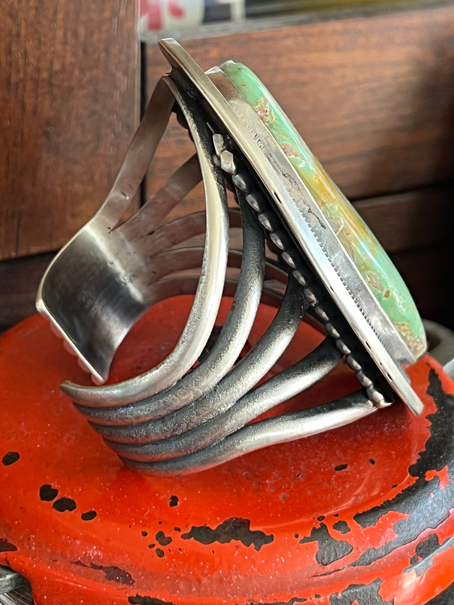 Old Pawn Sterling Silver & Royston Turquoise Cuff Bracelet by Readda Begay /