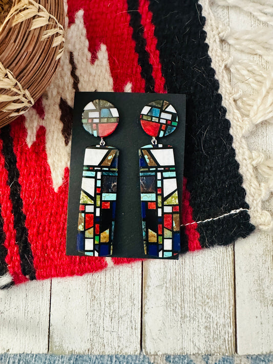 Handcrafted Multi Stone Inlay Dangle Earrings