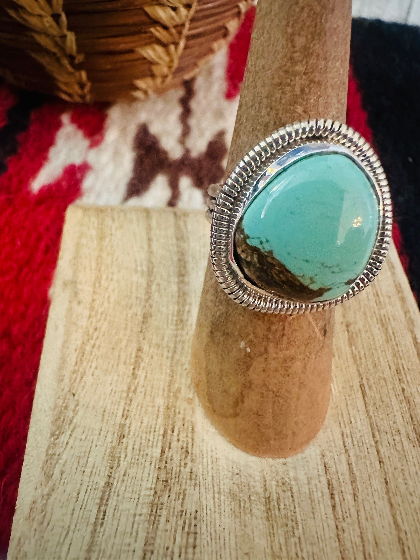 Handcrafted Sterling Silver & Turquoise Ring Size 5