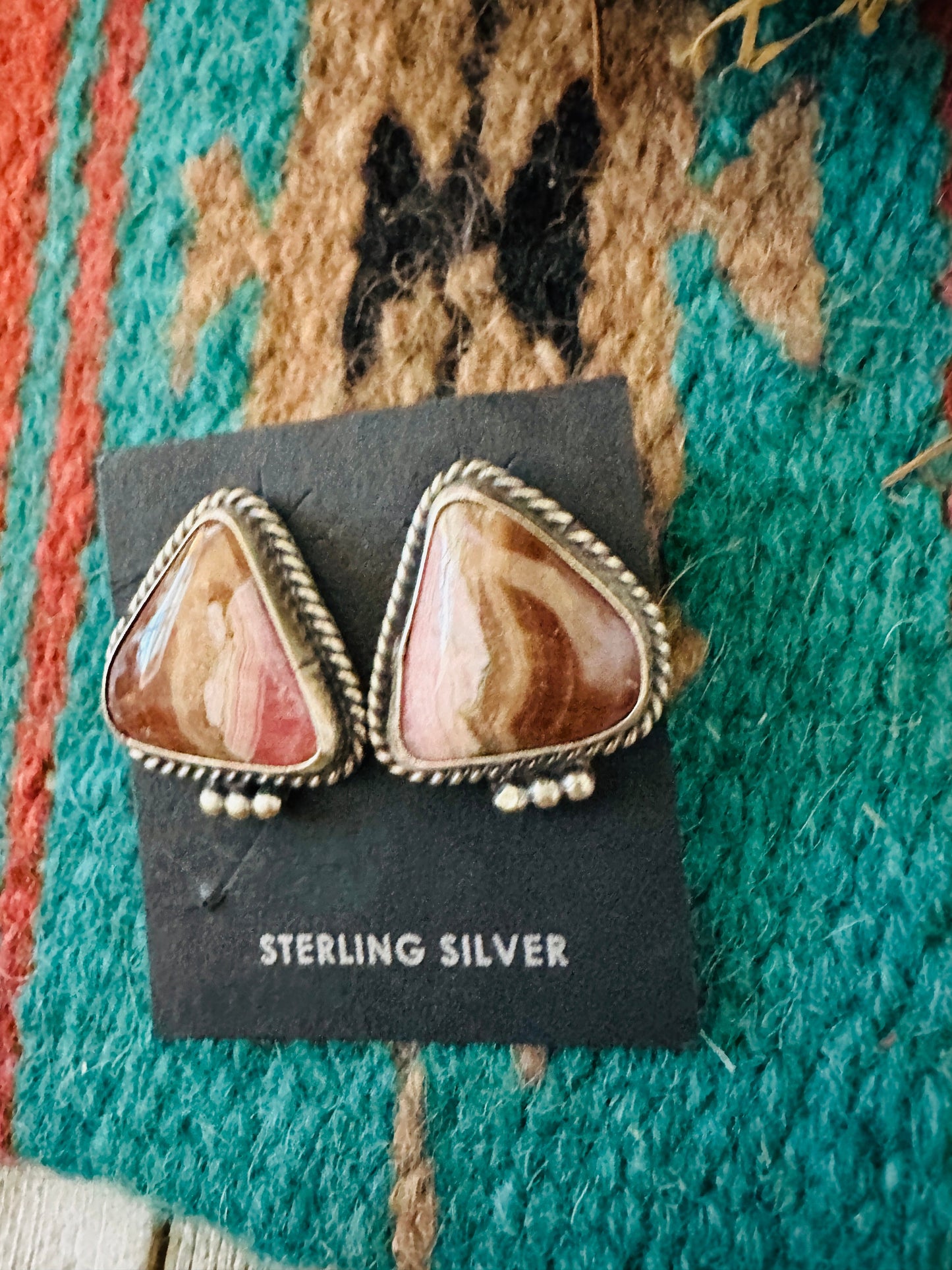 Handcrafted Rhodochrosite & Sterling Silver Post Earrings