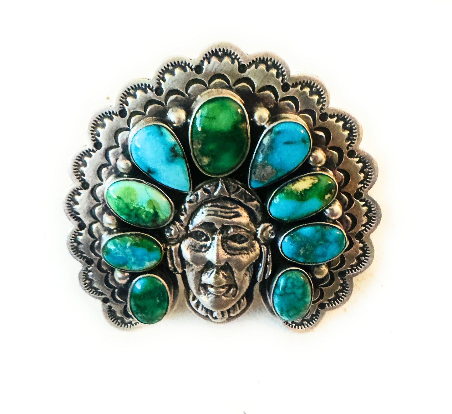 Handcrafted Sonoran Mountain Turquoise & Sterling Silver Indian Chief Adjustable Ring