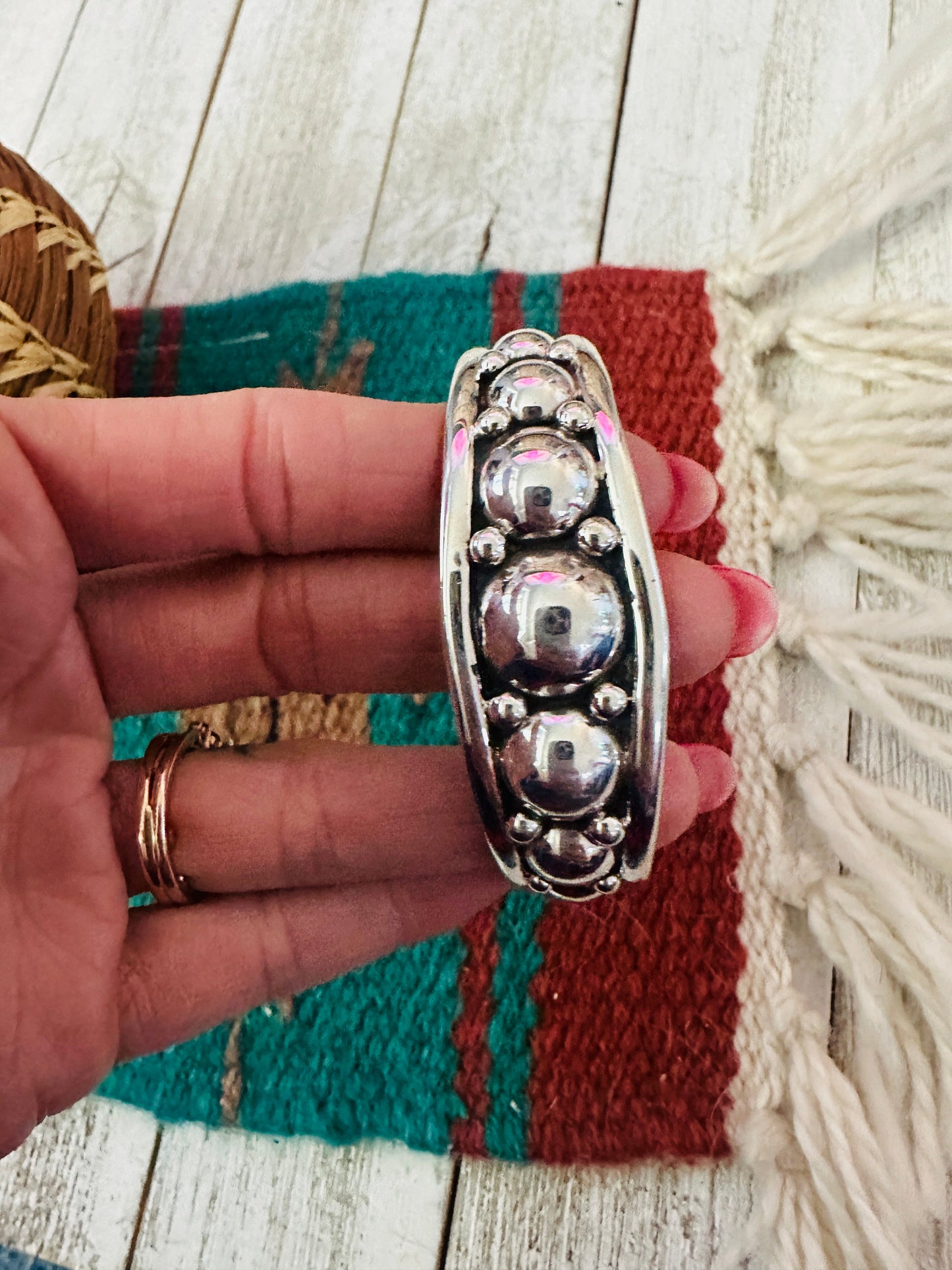 Handcrafted Hand Crafted Sterling Silver Ball Cuff Bracelet