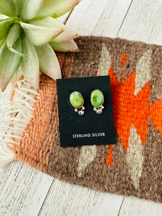 Handcrafted Tibetan Turquoise and Sterling Silver Stud Earrings