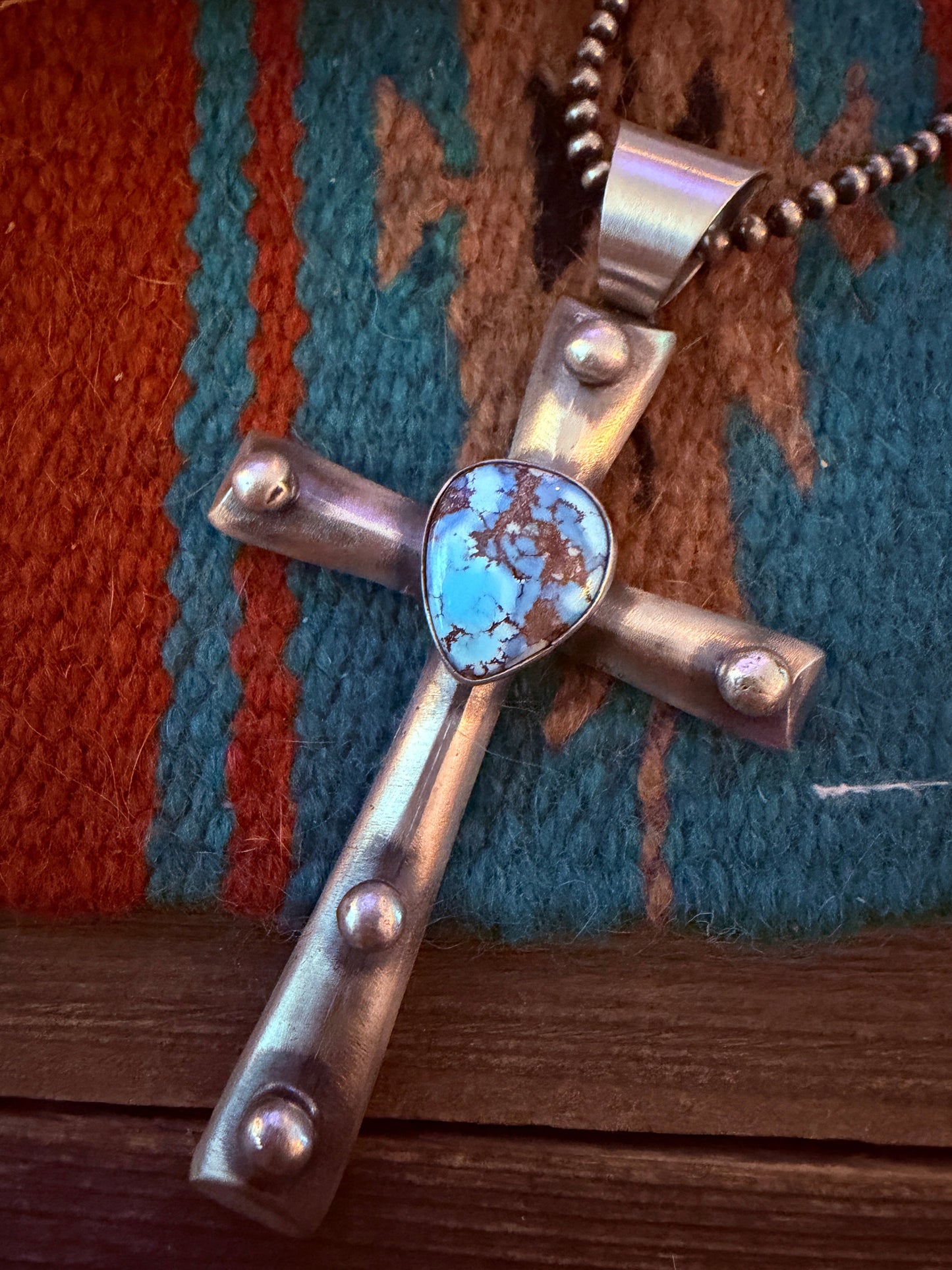 Handcrafted Golden Hills Turquoise & Sterling Silver Cross Pendant by Chimney Butte