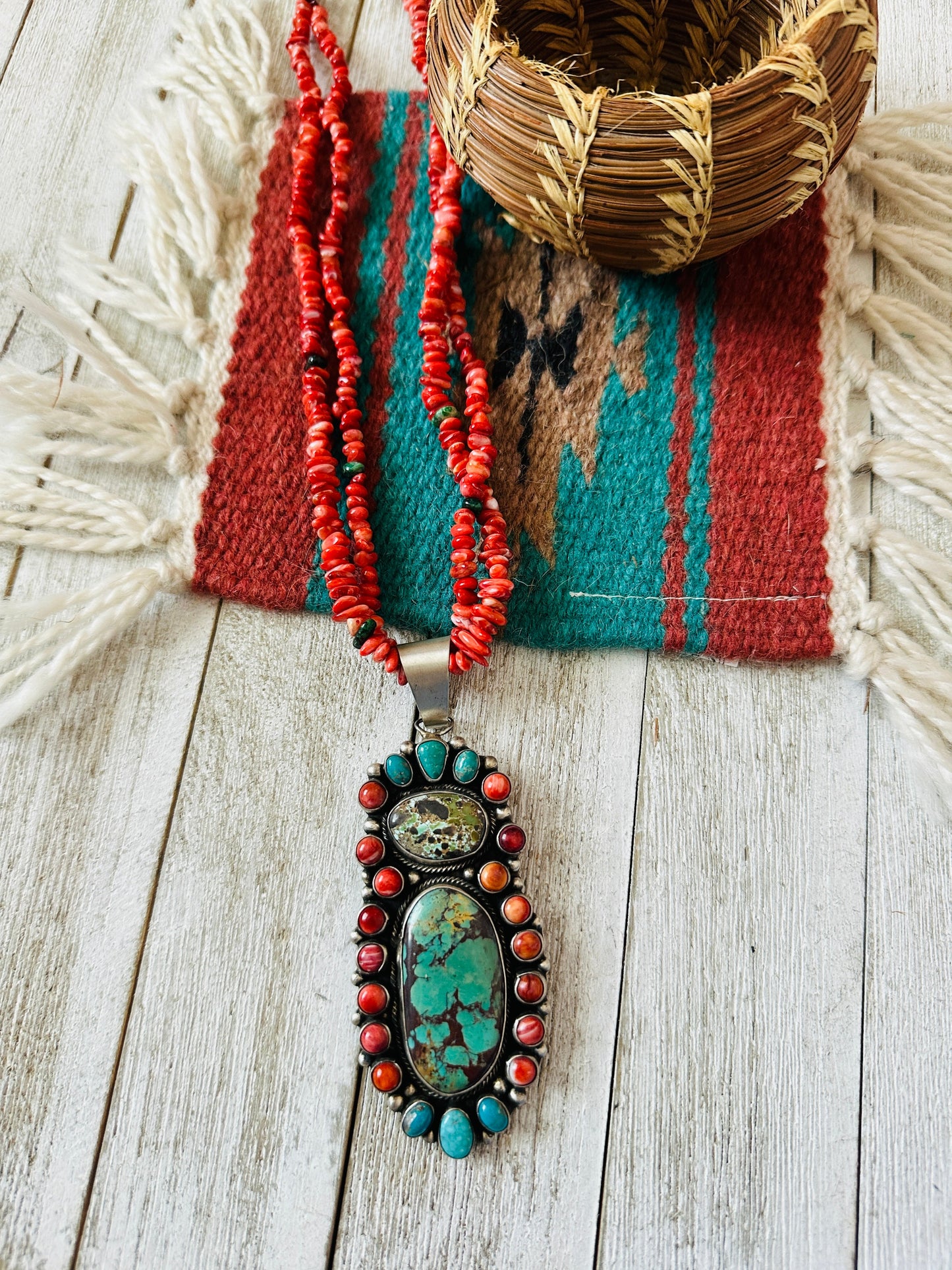 Handcrafted Sterling Silver, Spiny & Turquoise Cluster Beaded Necklace