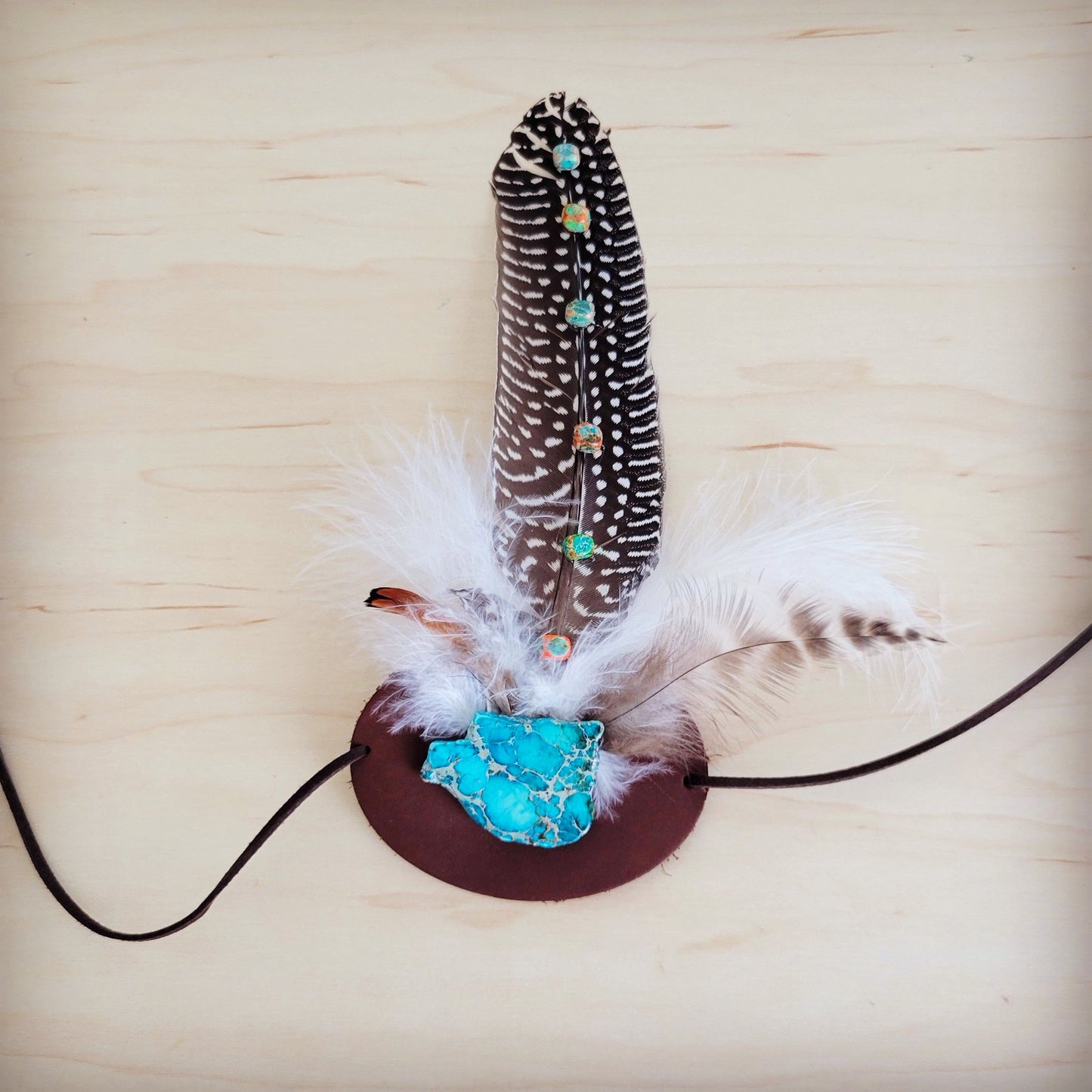 Sunrise Regalite Stone Feather & Leather Hat Band Only 954y