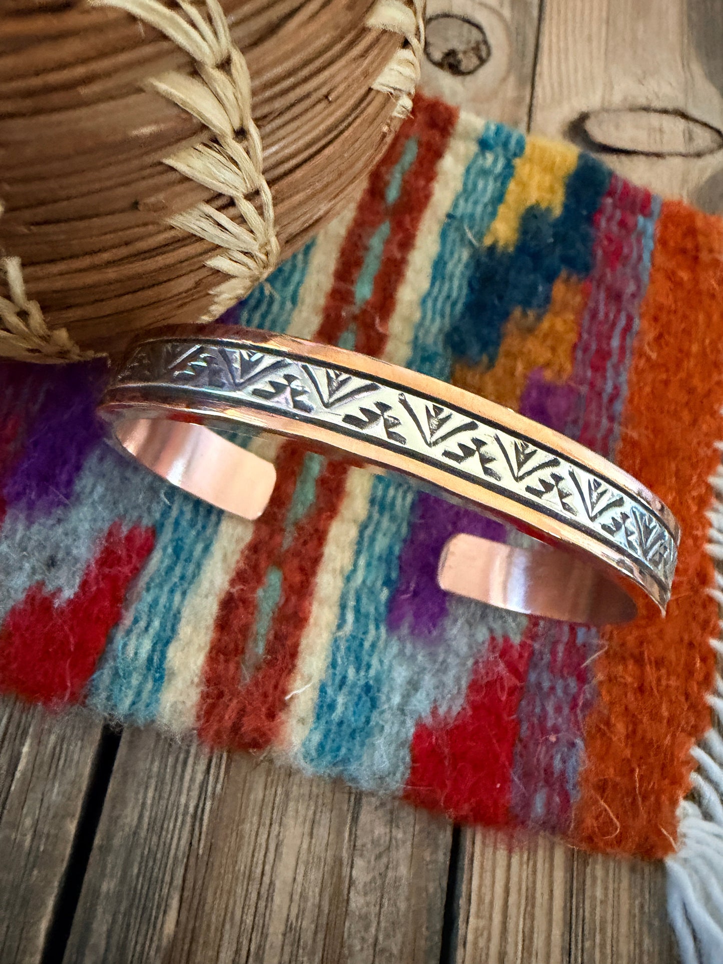Handcrafted Copper & Sterling Silver Cuff Bracelet by Wylie Secatero