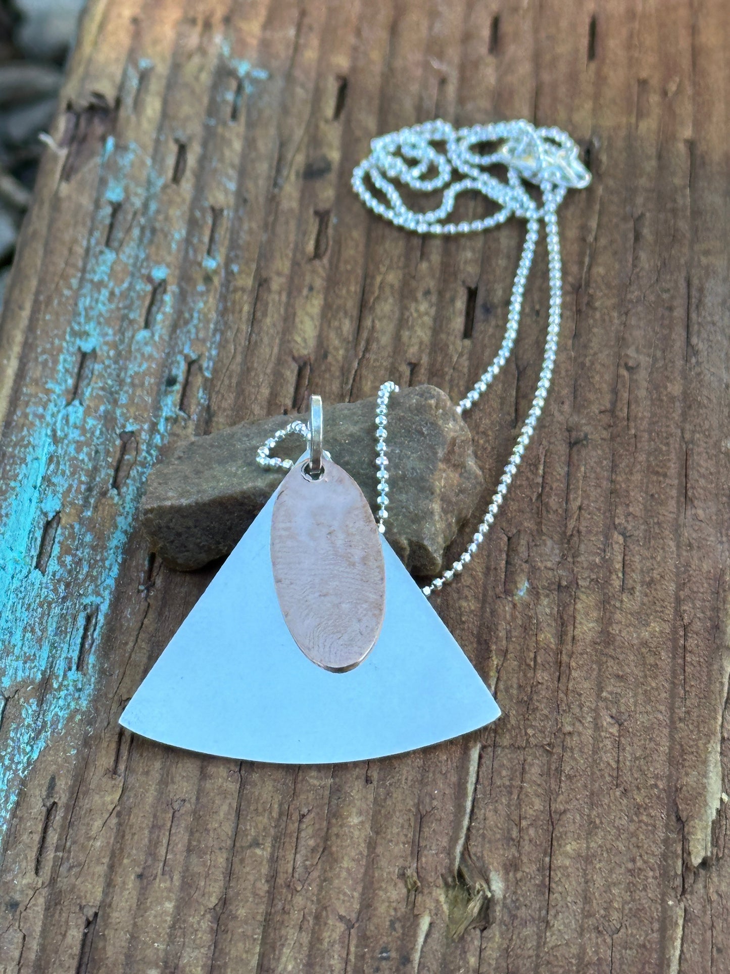 Hammered Copper & Sterling Silver Shapes Pendant Necklace