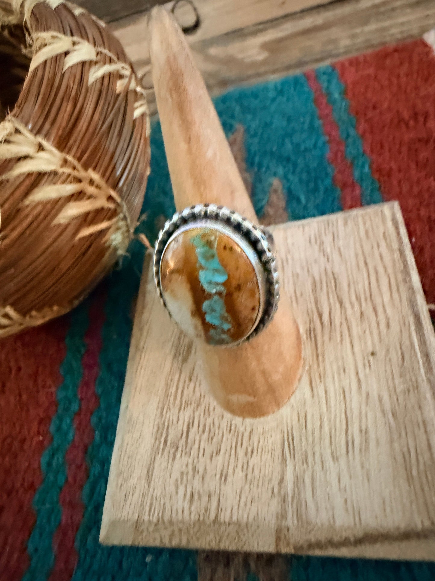 Handcrafted Ribbon Turquoise & Sterling Silver Ring Size 6