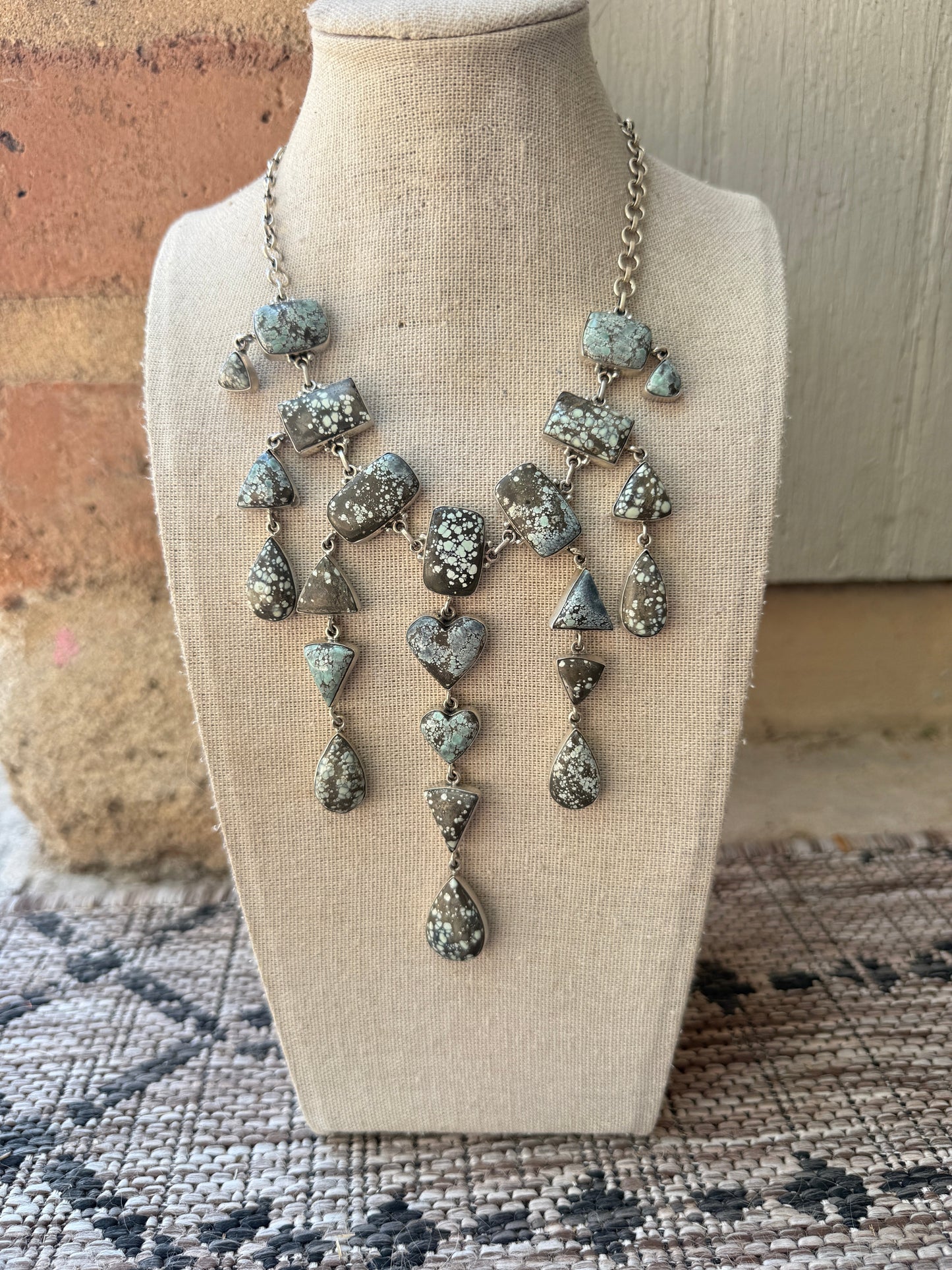 Handmade Sterling Silver Starfox Variscite Waterfall Necklace Signed Nizhoni