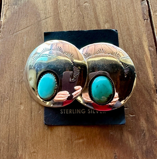 Handcrafted Hand Stamped Sterling Silver & Turquoise Post Earrings