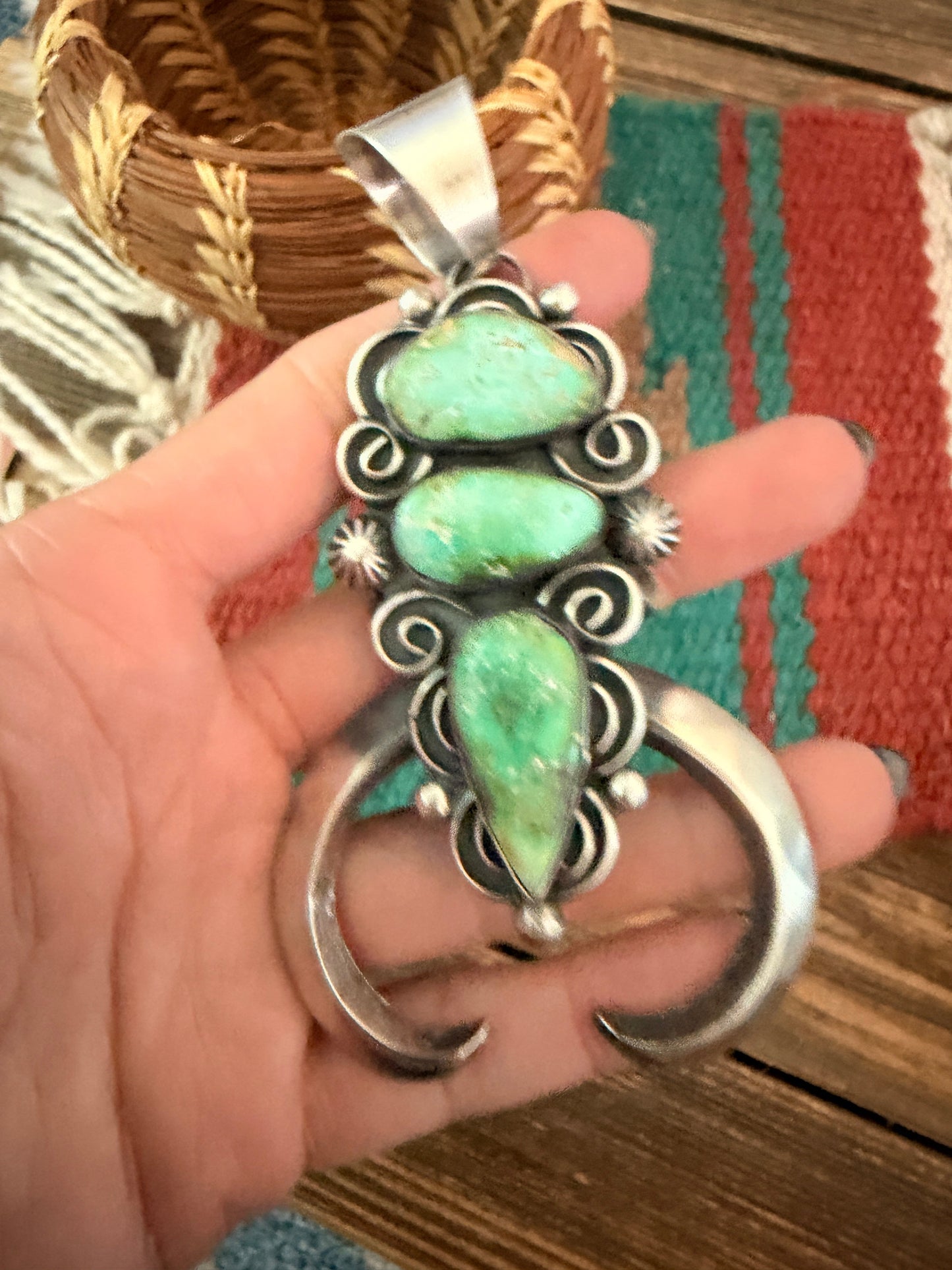 Handcrafted Sterling Silver & Sonoran Mountain Turquoise Naja Pendant by Chimney Butte