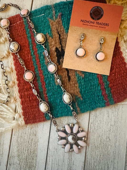 Handcrafted Queen Pink Conch, Wild Horse & Sterling Silver Necklace Set