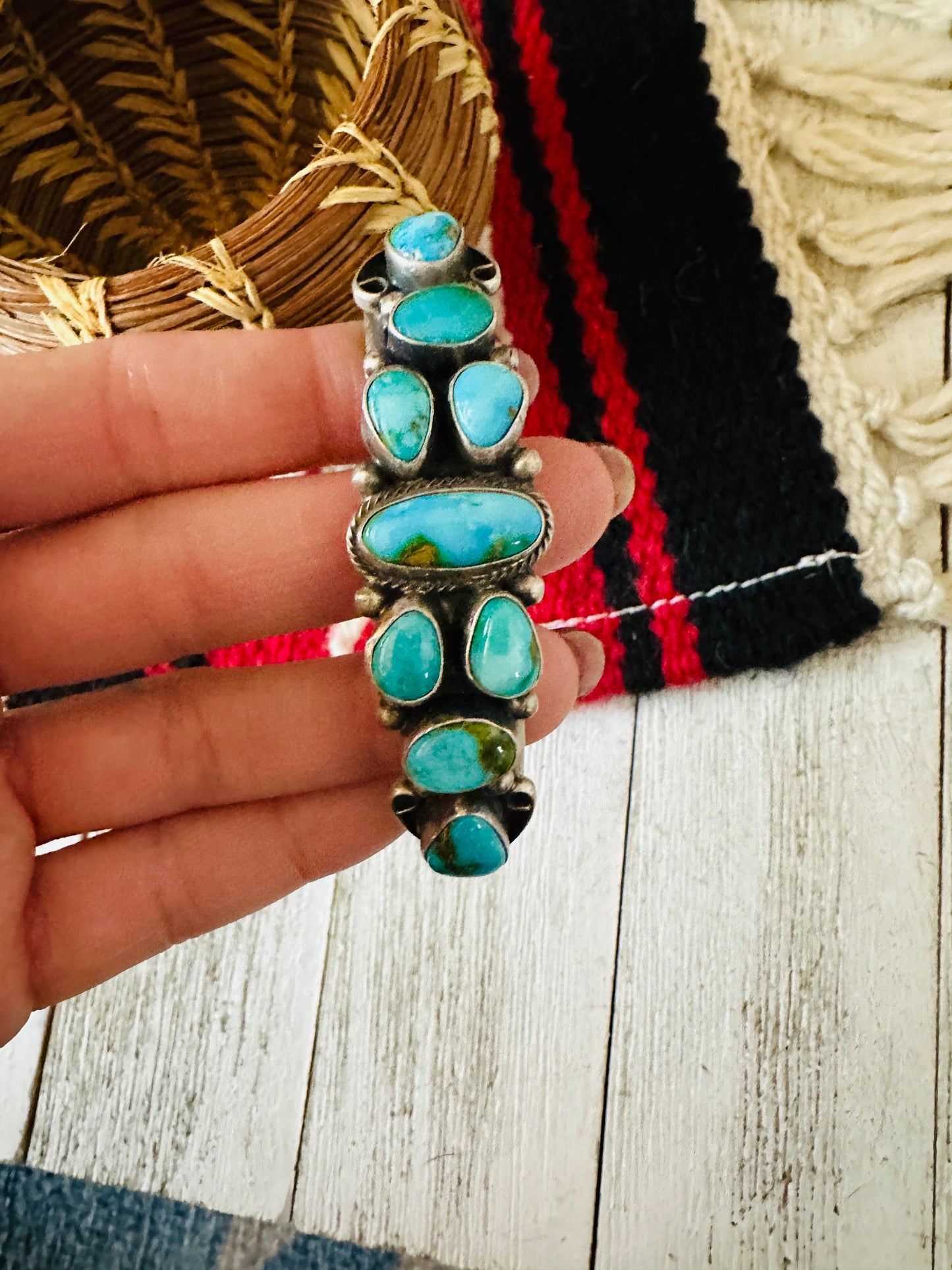 Handcrafted Sonoran Mountain Turquoise & Sterling Silver Cuff Bracelet