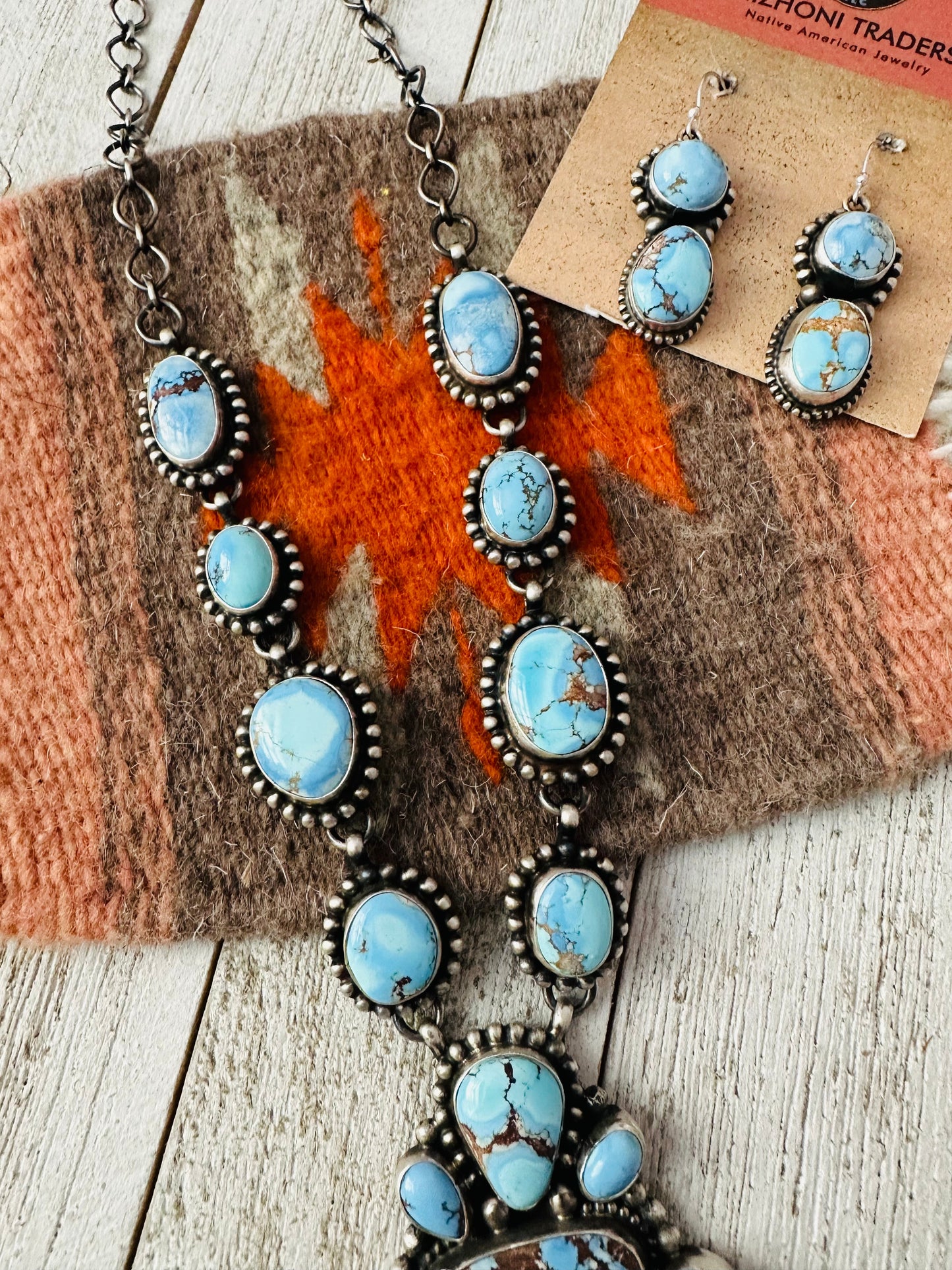 Handcrafted Golden Hills Turquoise & Sterling Silver Necklace Set by Sheila Becenti