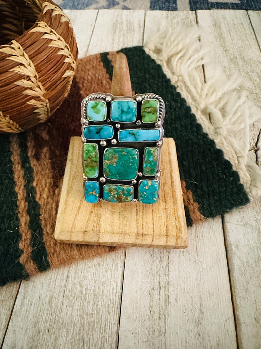 Handcrafted Sonoran Mountain Turquoise & Sterling Silver Adjustable Cluster Ring