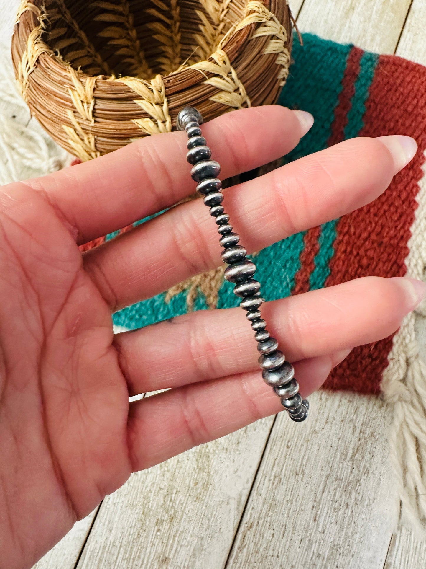 Handcrafted Sterling Silver Stretch Saucer Bead Bracelet