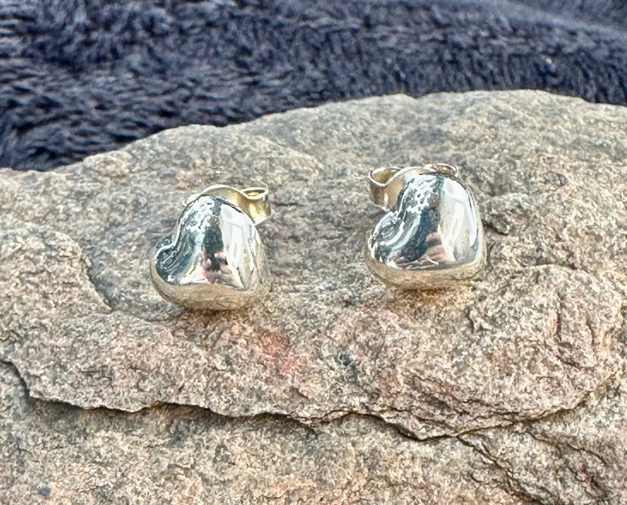 Puffed Heart Stud Sterling Silver Earrings
