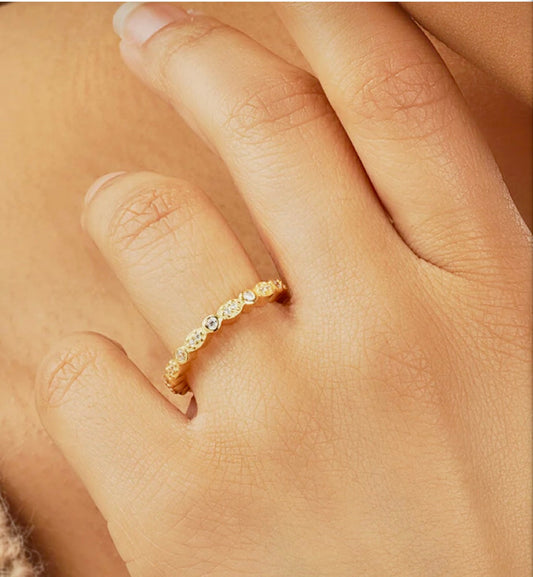 14k Gold CZ Bezel Band Ring