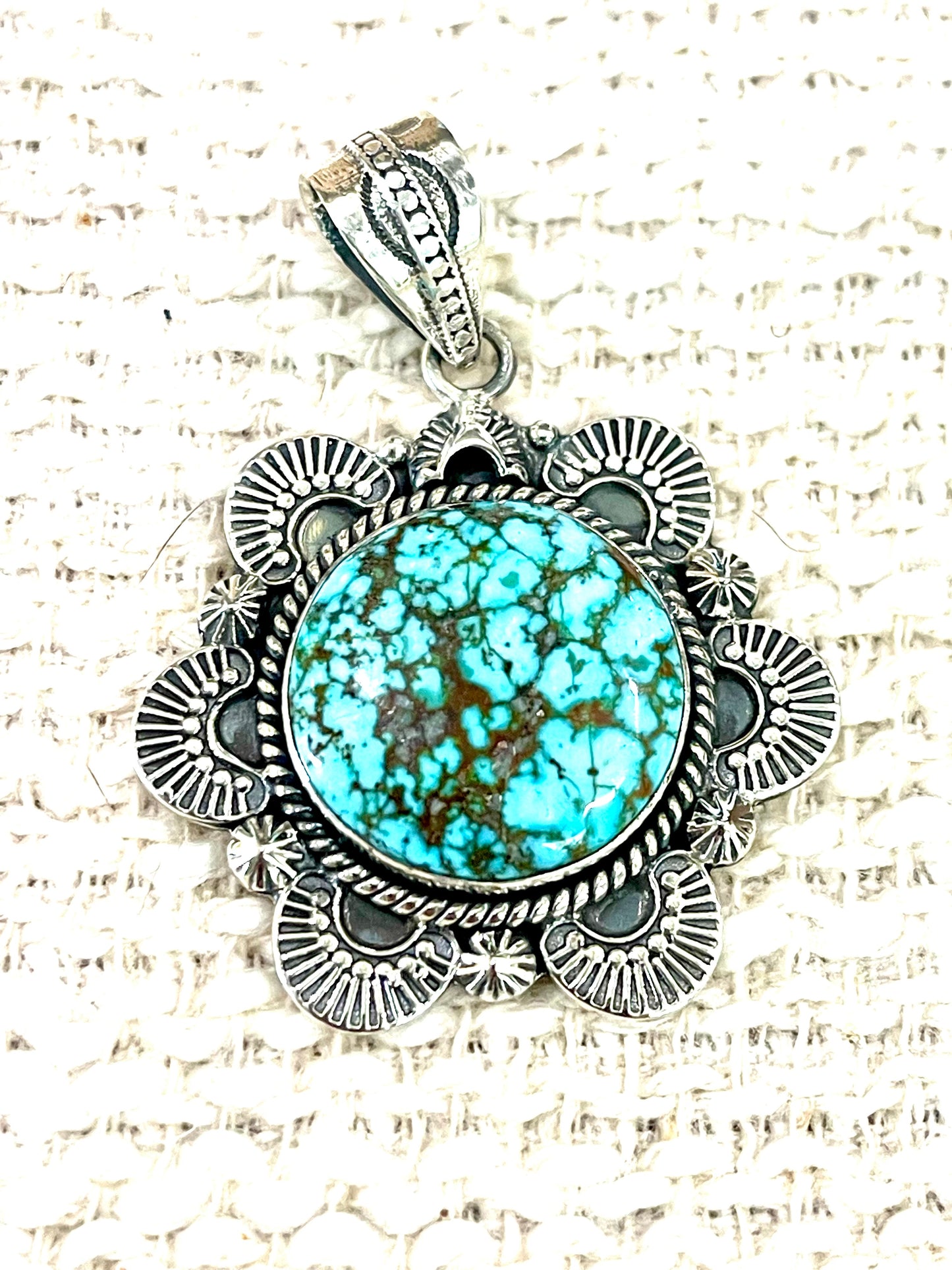 Handcrafted Sterling Silver & Number 8 Turquoise Pendant