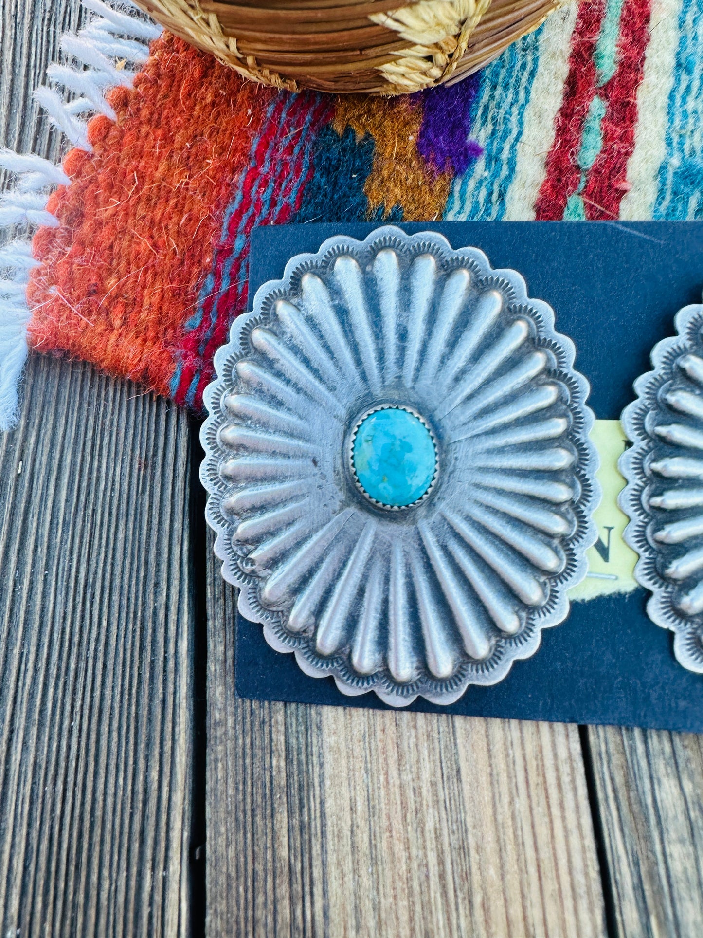 Handcrafted Old Pawn Sterling Silver & Turquoise Concho Post Earrings