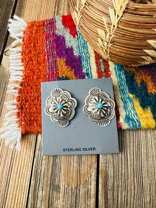 Handcrafted Turquoise & Sterling Silver Concho Post Earrings