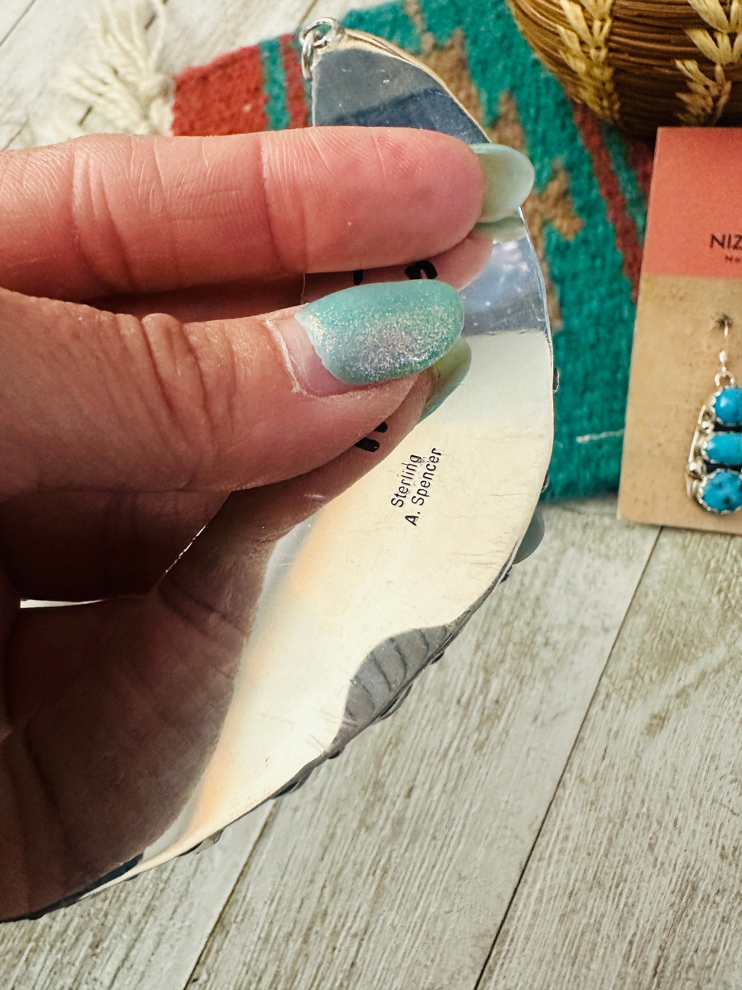Handcrafted Sterling Silver & Turquoise Cluster Necklace and Earring Set