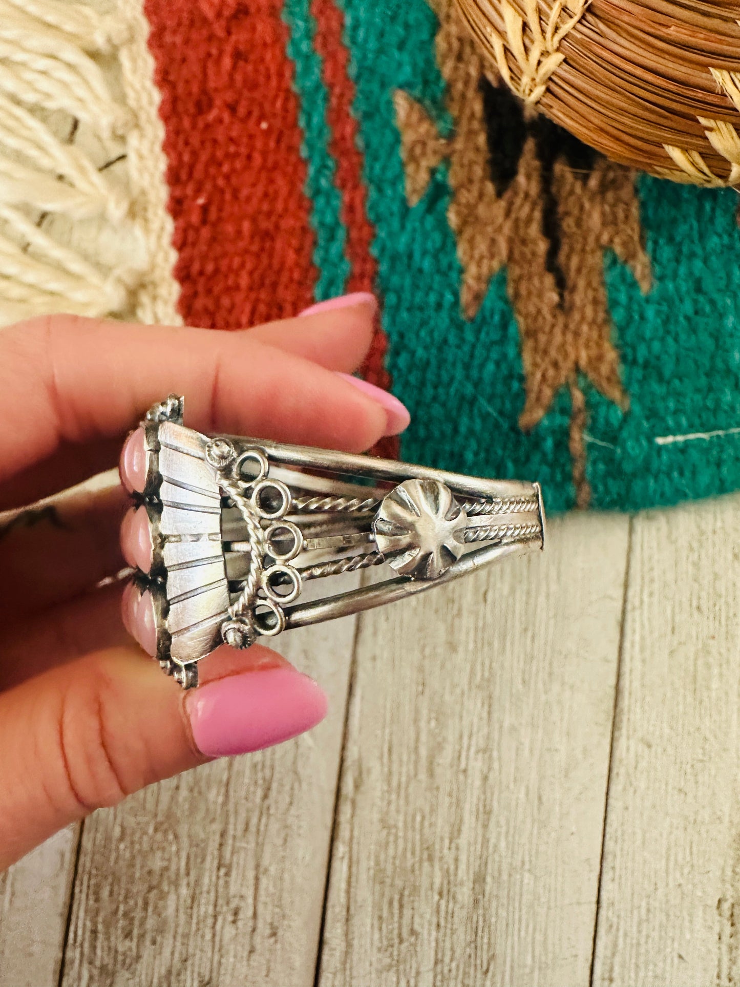 Handcrafted Sterling Silver & Mother of Pearl Cuff Bracelet