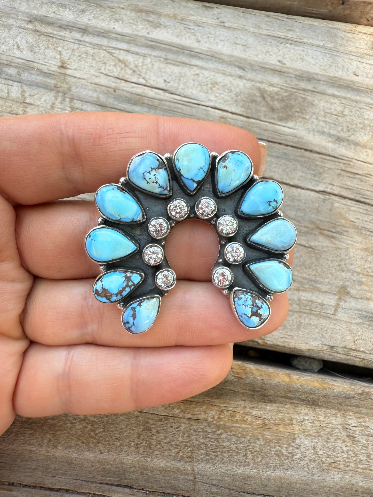 Handmade Golden Hills Turquoise, Cz & Sterling Silver Adjustable Naja Ring
