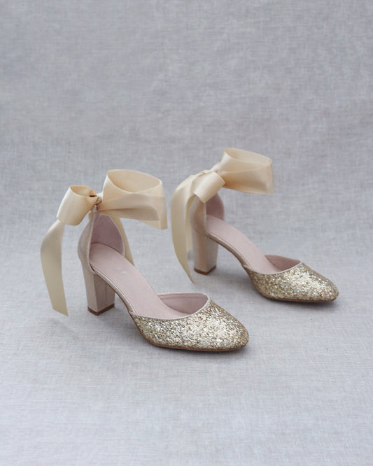 Rock Glitter Block Heel with Wrapped Satin Tie